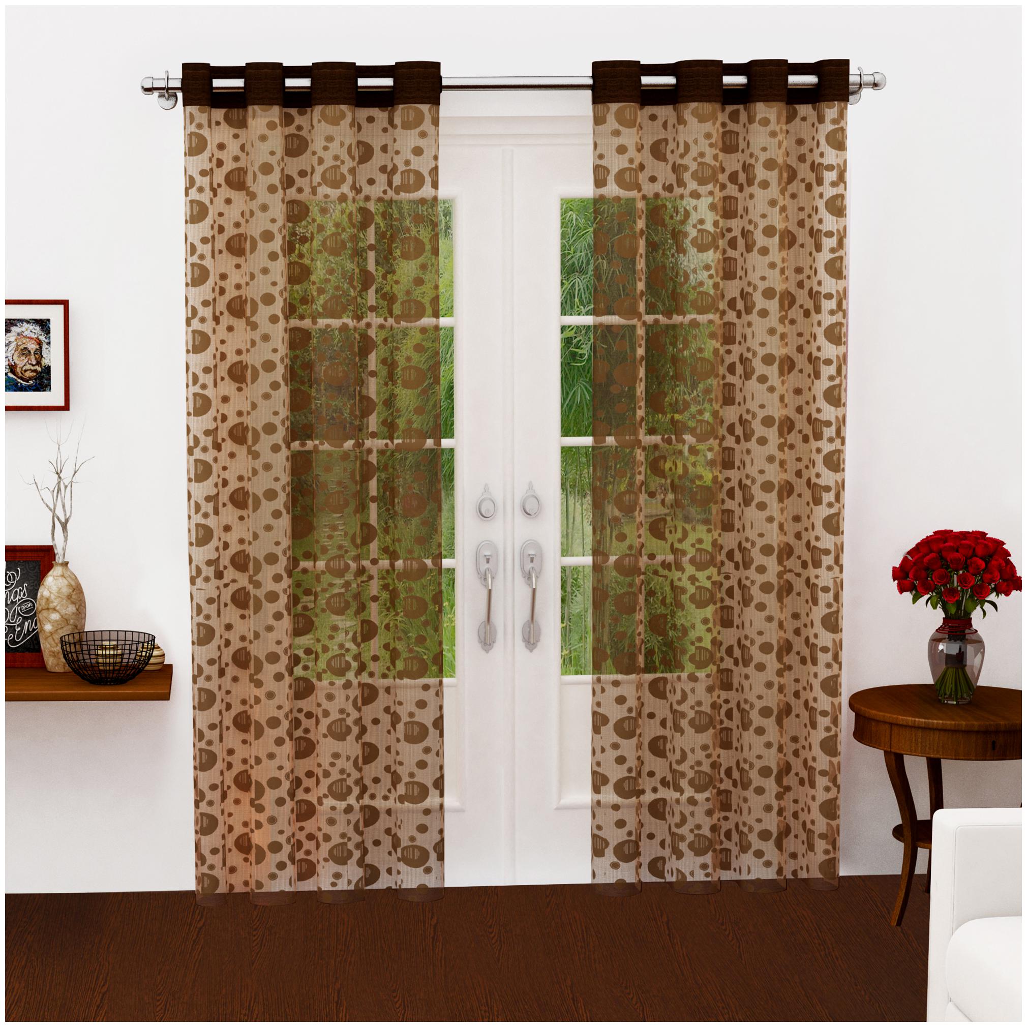 

Story Home Polyester Window Semi Transparent Brown Sheer Curtain ( Eyelet Closure Polka Dot )