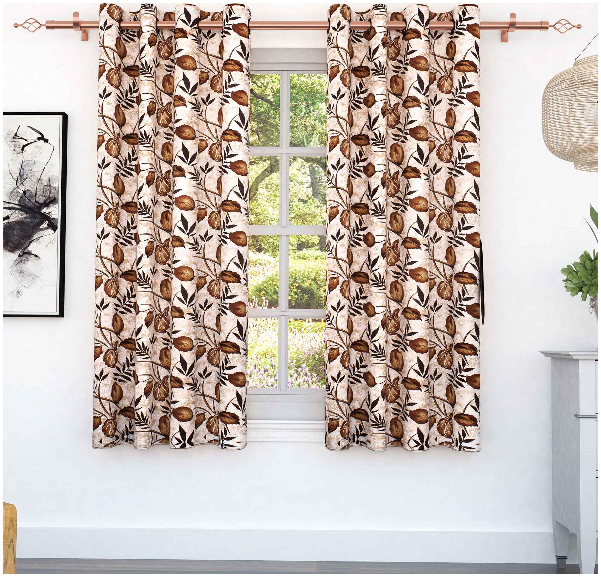

Story Home Polyester Window Semi Transparent Brown Regular Curtain ( Eyelet Closure Floral )
