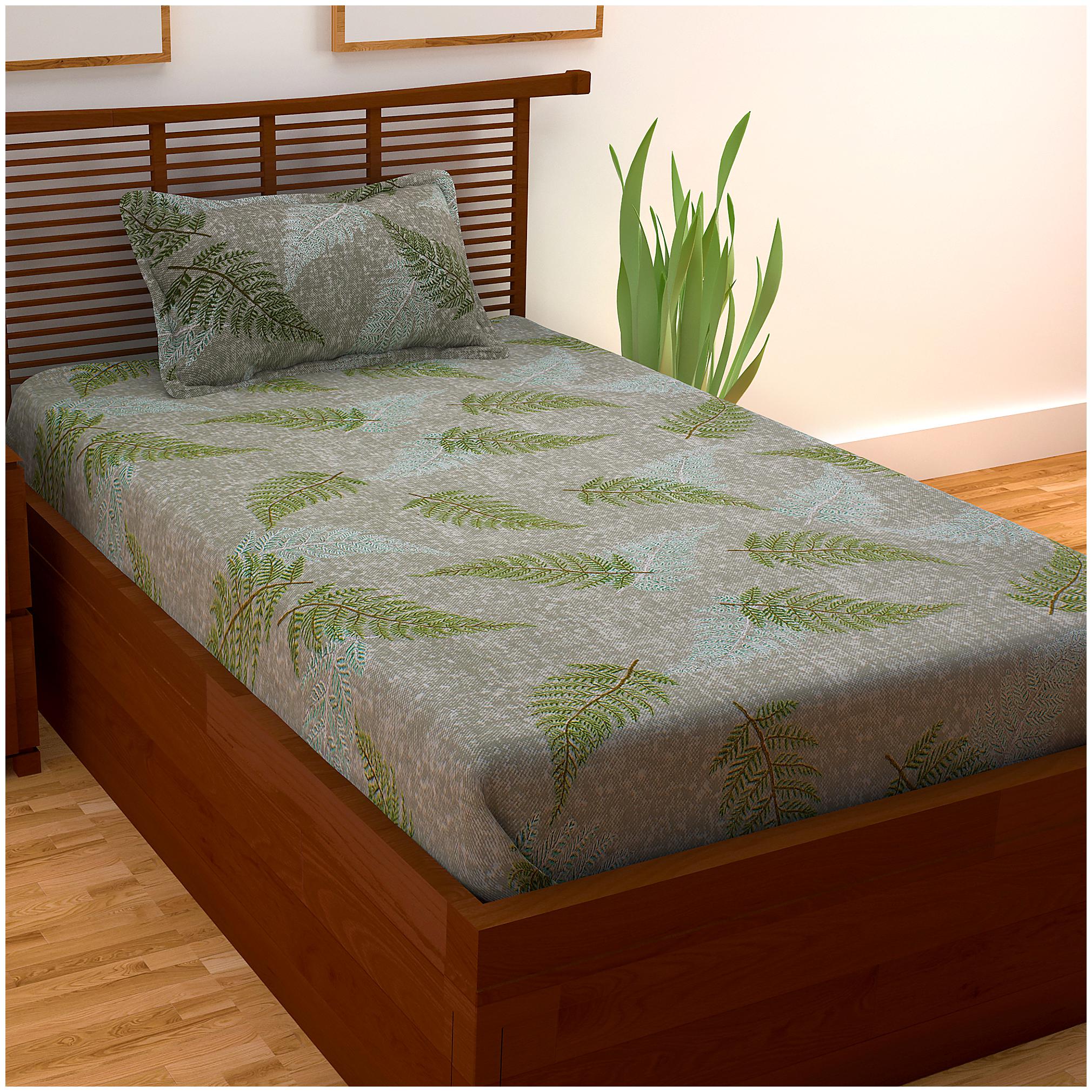

Story Home Cotton Floral Single Size Bedsheet 208 TC ( 1 Bedsheet With 1 Pillow Covers Green )