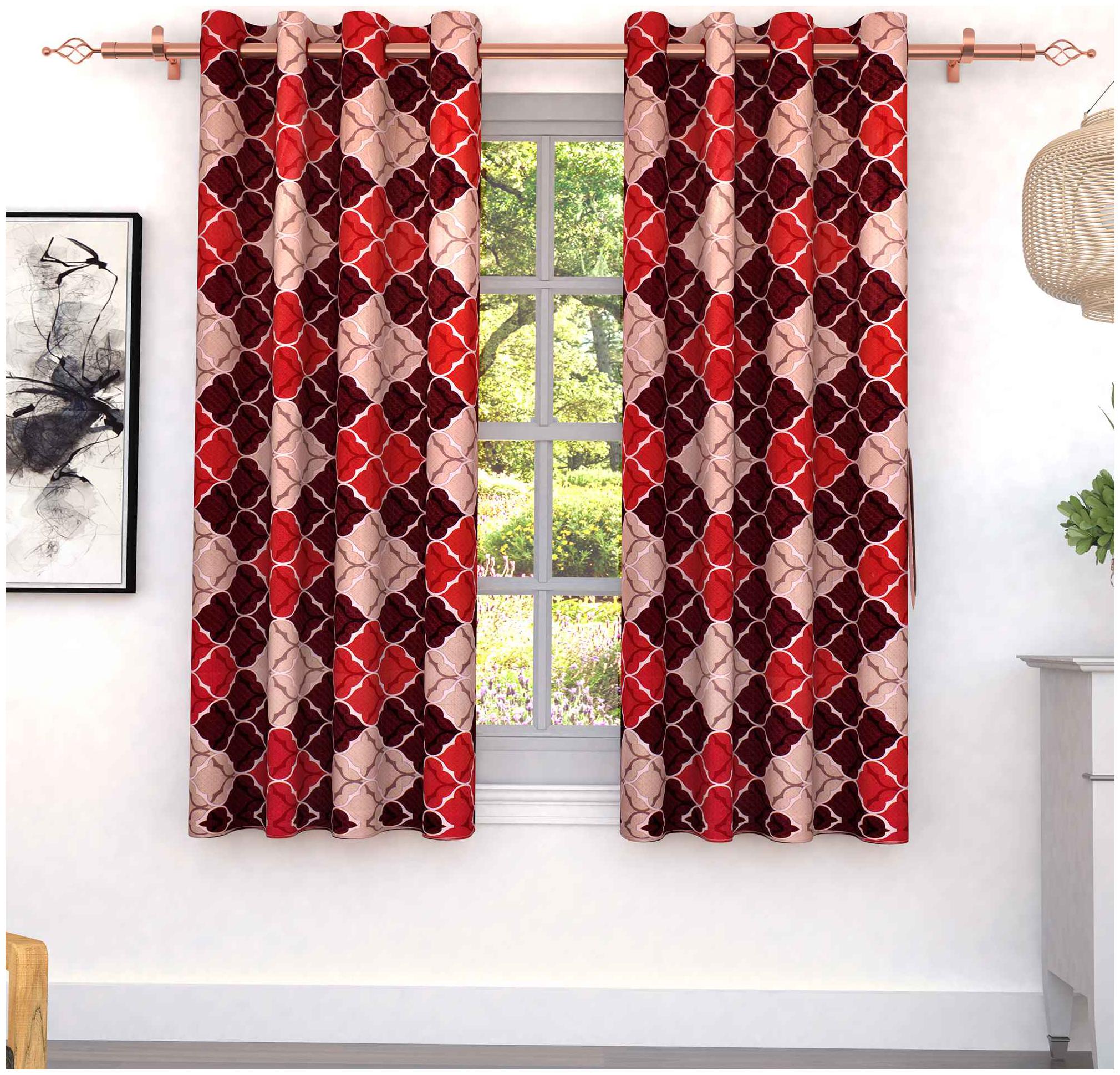 

Story Home Polyester Window Semi Transparent Maroon Regular Curtain ( Eyelet Closure Abstract )
