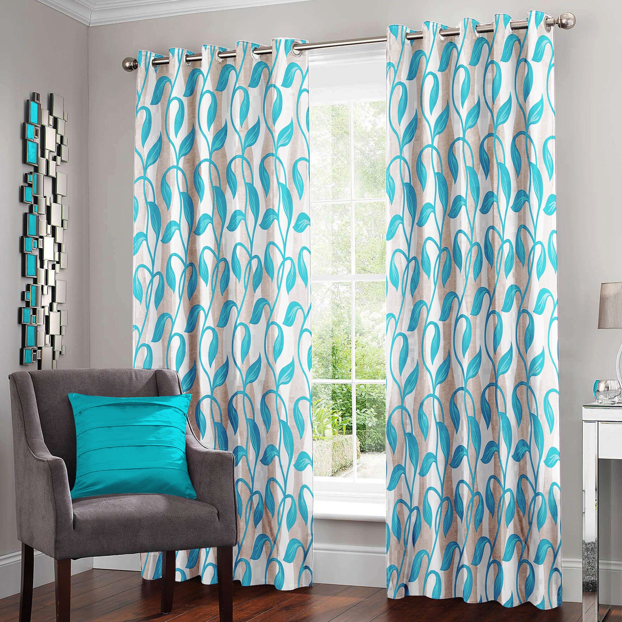 

Story Home Polyester Door Semi Transparent Blue Regular Curtain ( Eyelet Closure Floral )