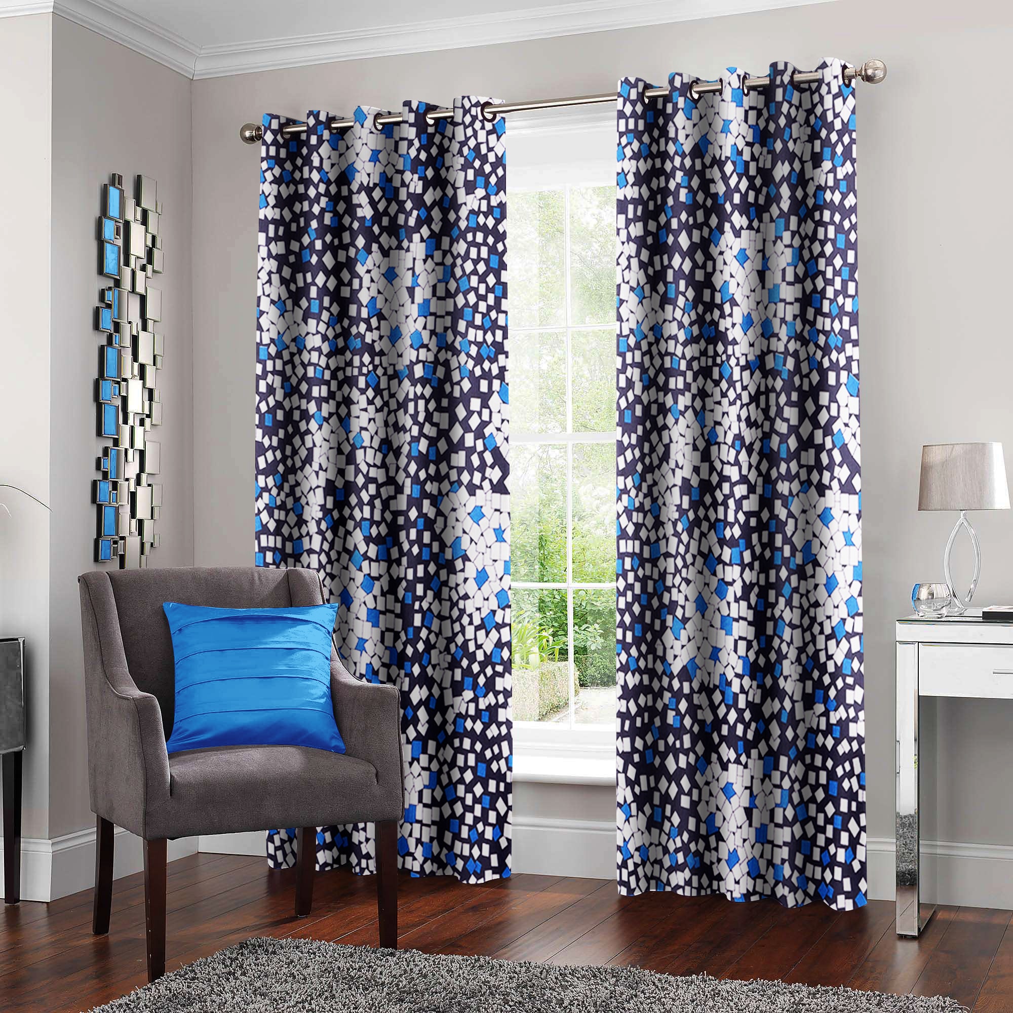 

Story Home Polyester Door Semi Transparent Blue Regular Curtain ( Eyelet Closure Abstract )