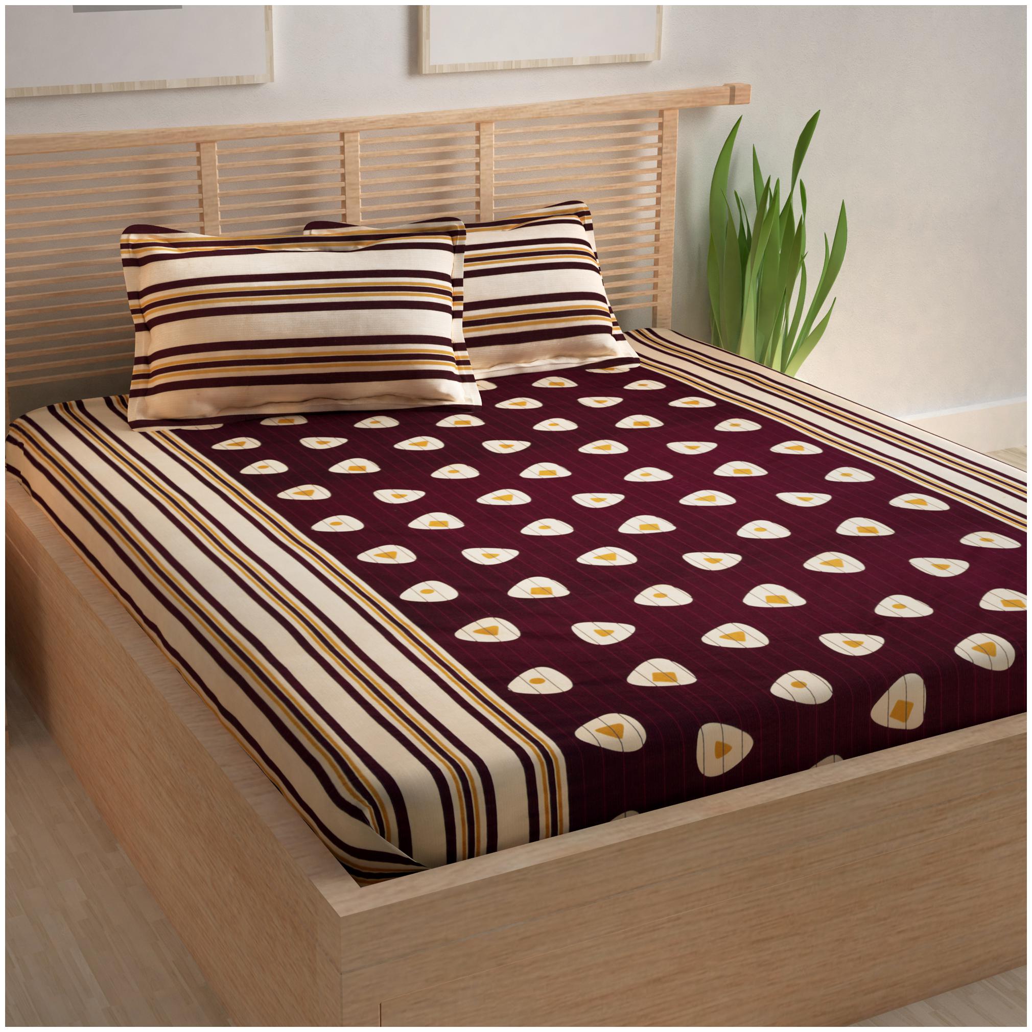 

Story Home Cotton Abstract Double Size Bedsheet 240 TC ( 1 Bedsheet With 2 Pillow Covers Maroon )
