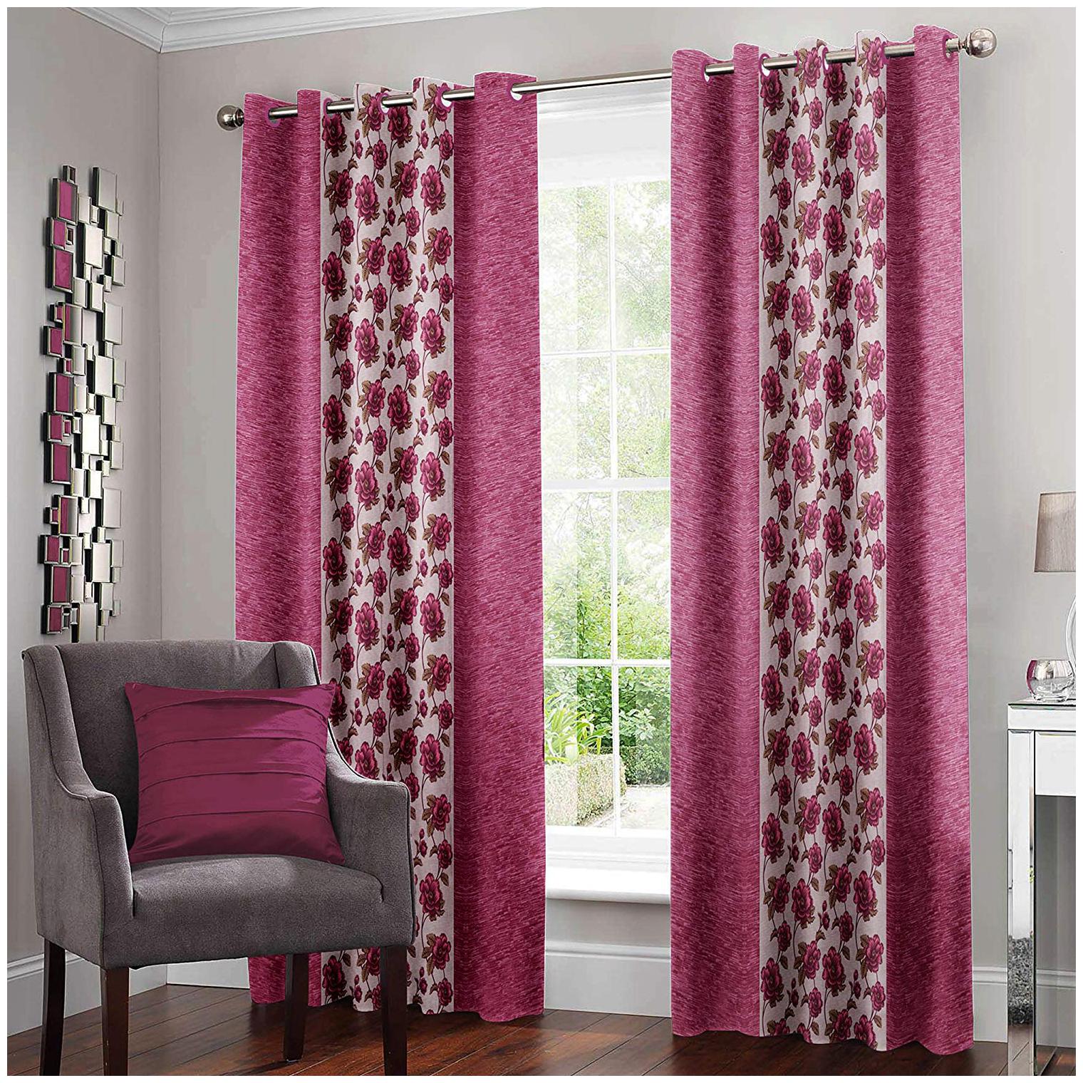 

Story Home Polyester Window Semi Transparent Pink Regular Curtain ( Eyelet Closure Floral )