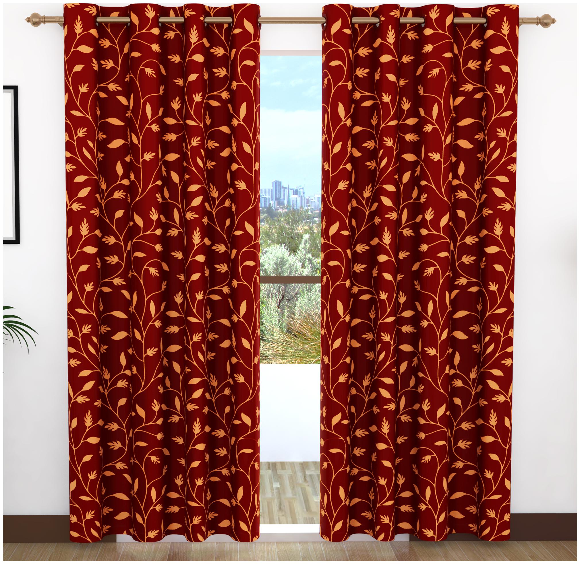 

Story Home Polyester Door Semi Transparent Red Regular Curtain ( Eyelet Closure Floral )