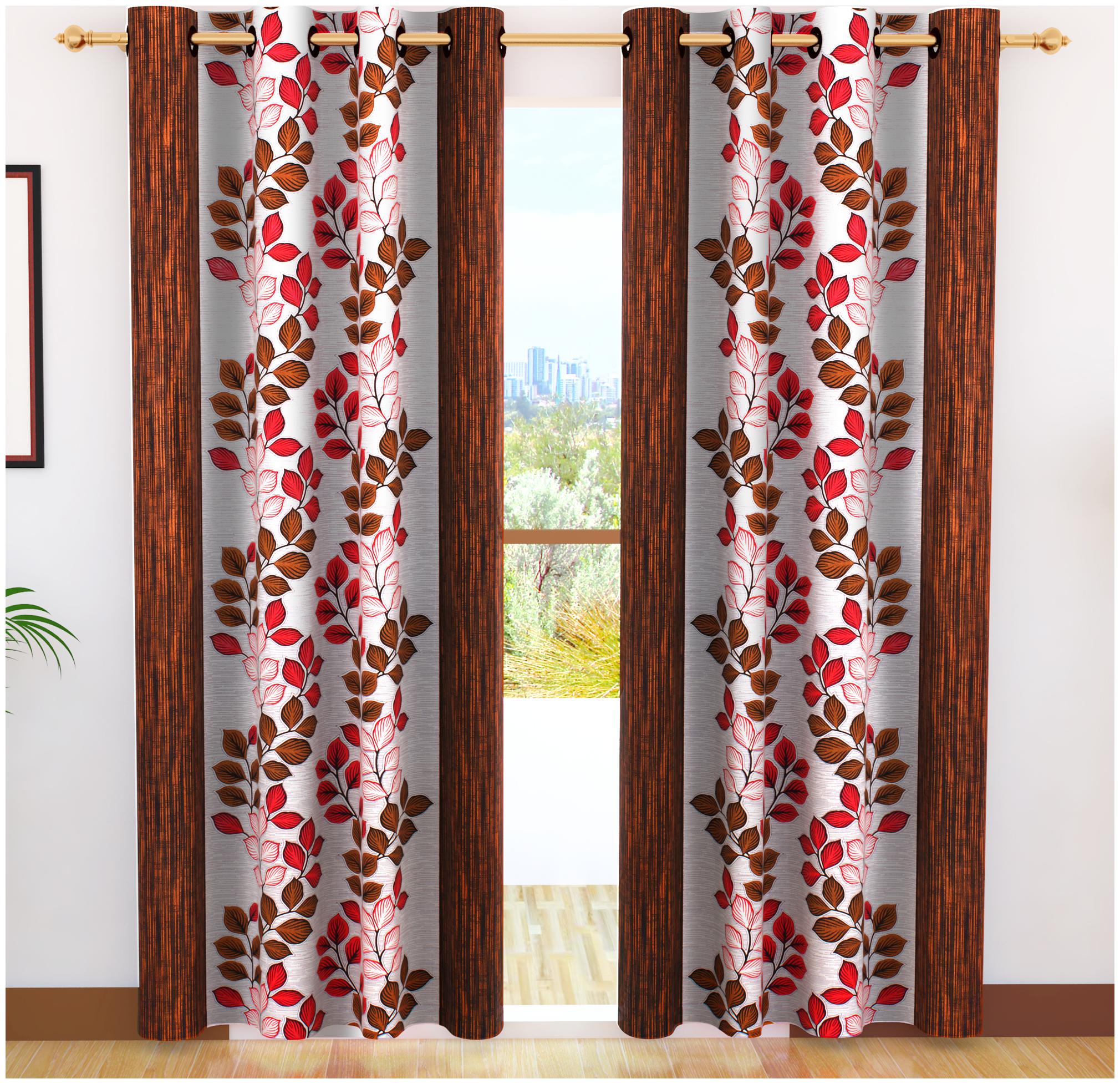 

Story Home Polyester Door Semi Transparent Brown Regular Curtain ( Eyelet Closure Floral )