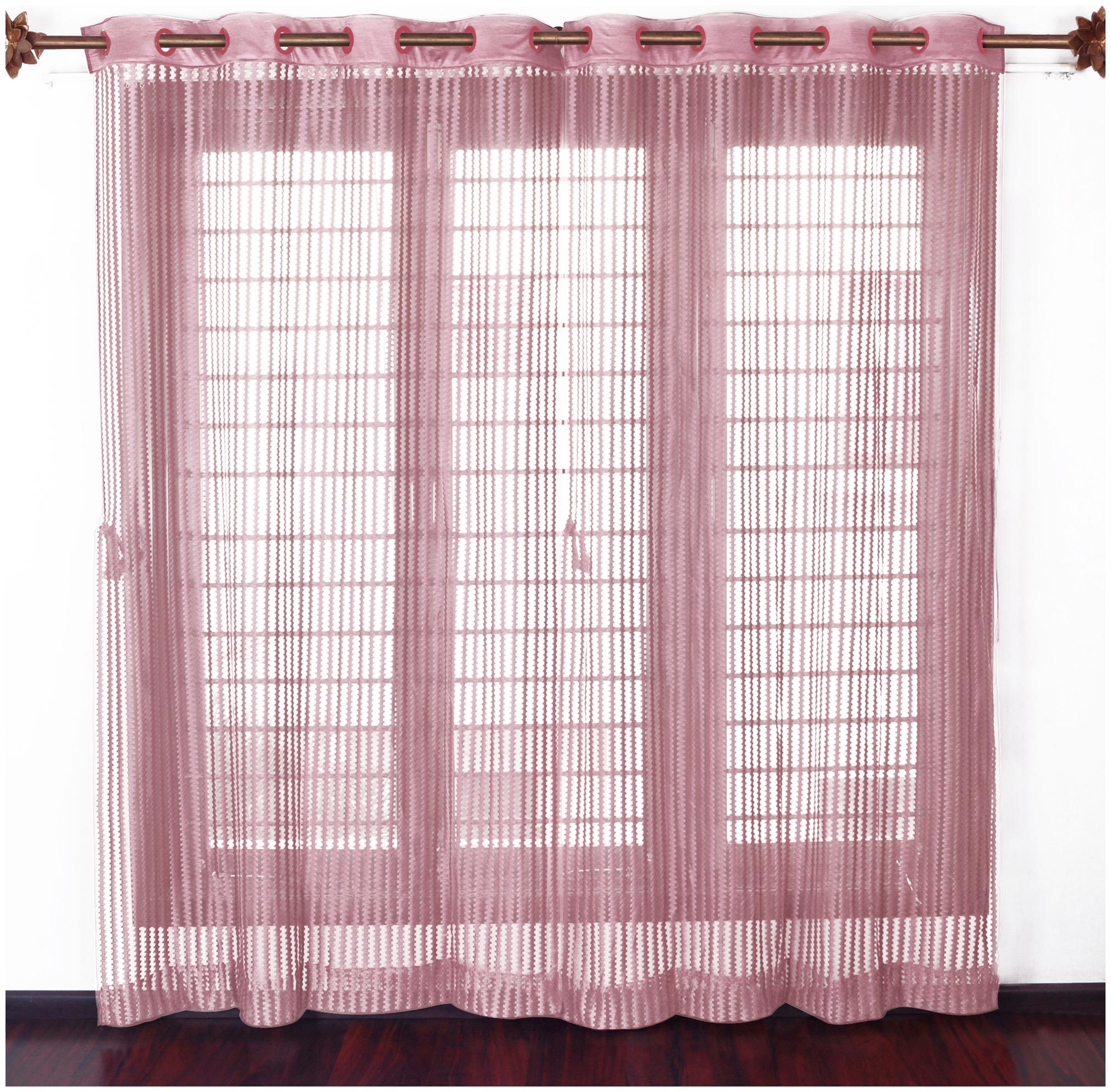 

Story Home Polyester Door Semi Transparent Pink Sheer Curtain ( Eyelet Closure Striped )
