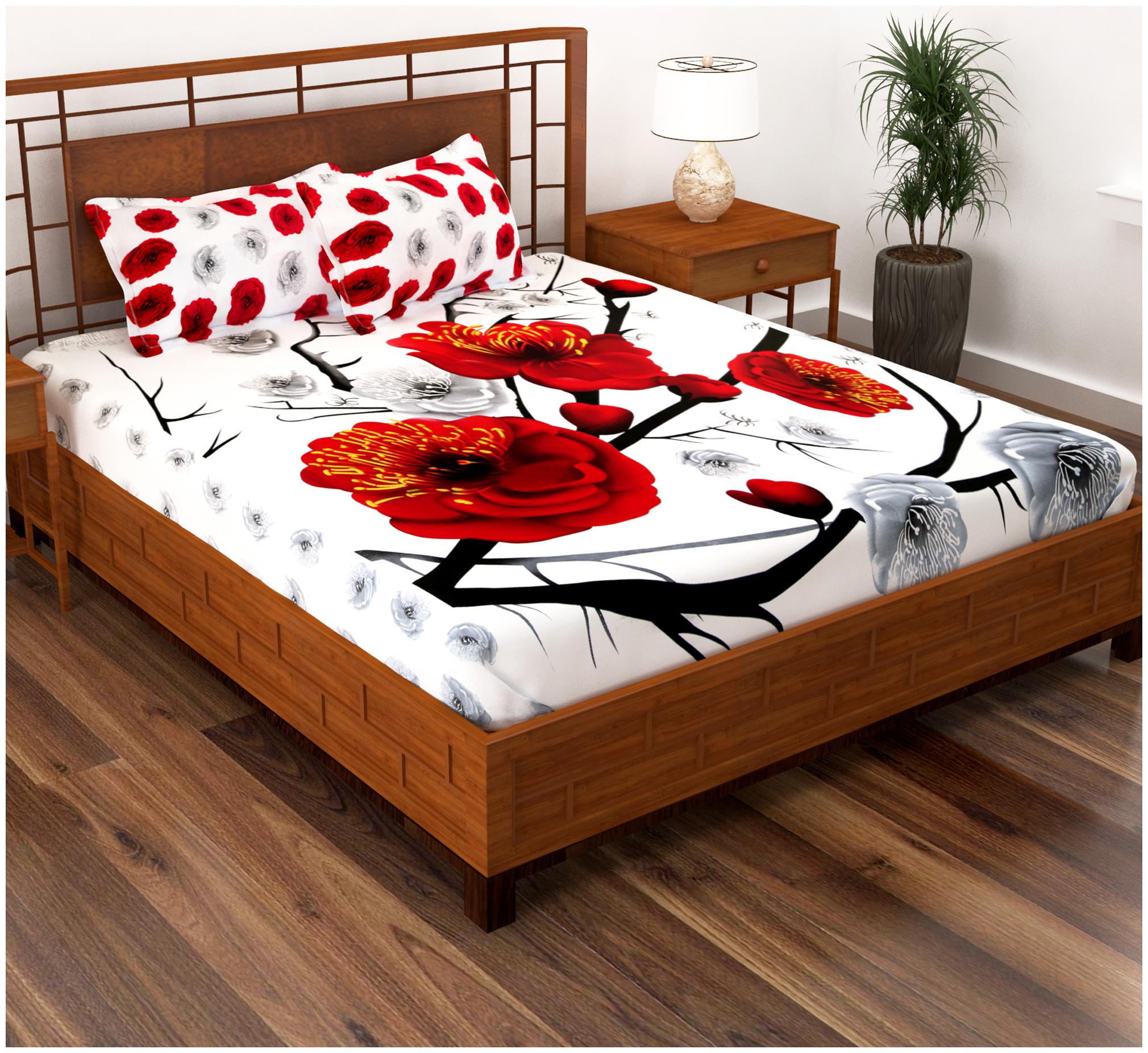 

Story Home Cotton Floral Double Size Bedsheet 186 TC ( 1 Bedsheet With 2 Pillow Covers White )