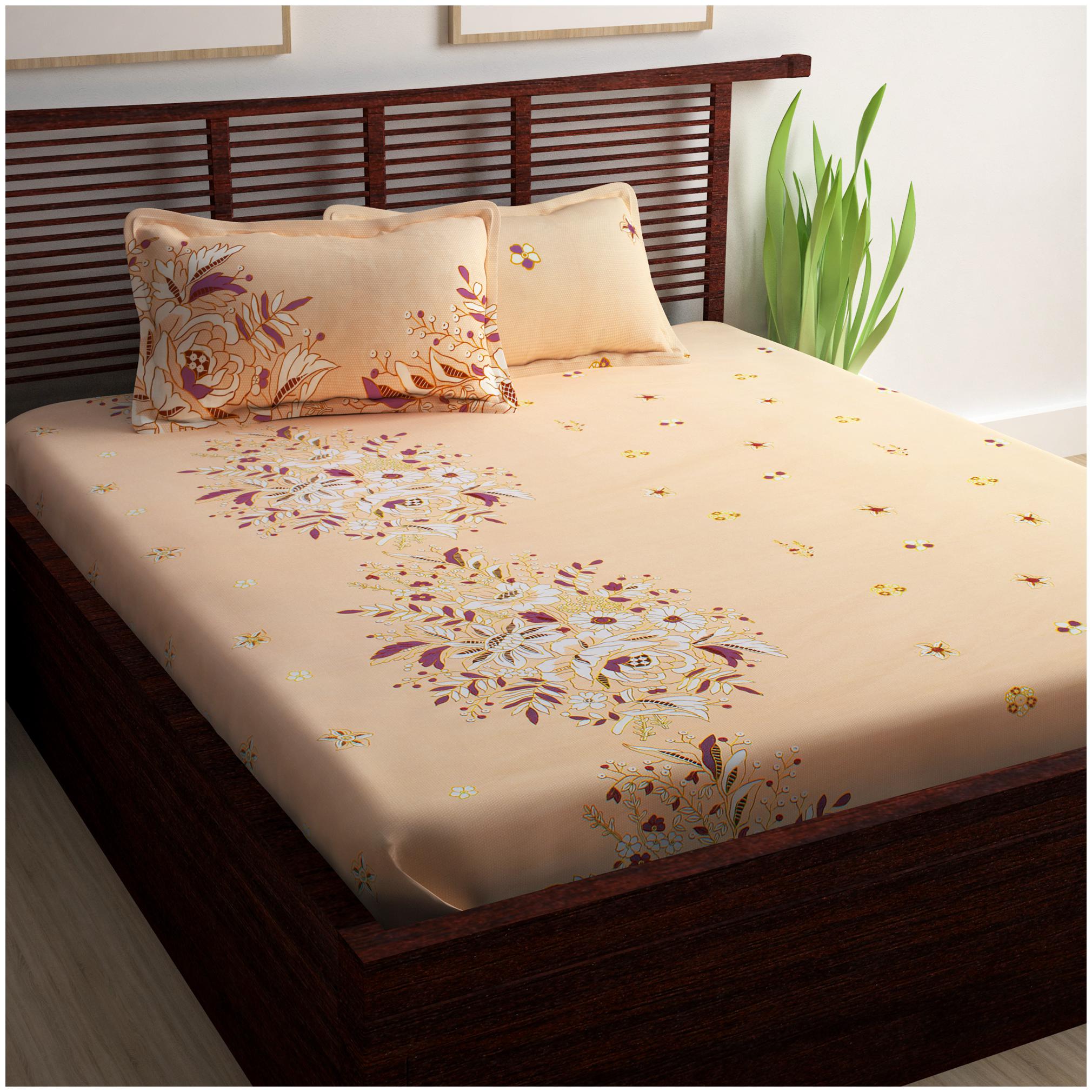 

Story Home Cotton Floral Double Size Bedsheet 240 TC ( 1 Bedsheet With 2 Pillow Covers Orange )