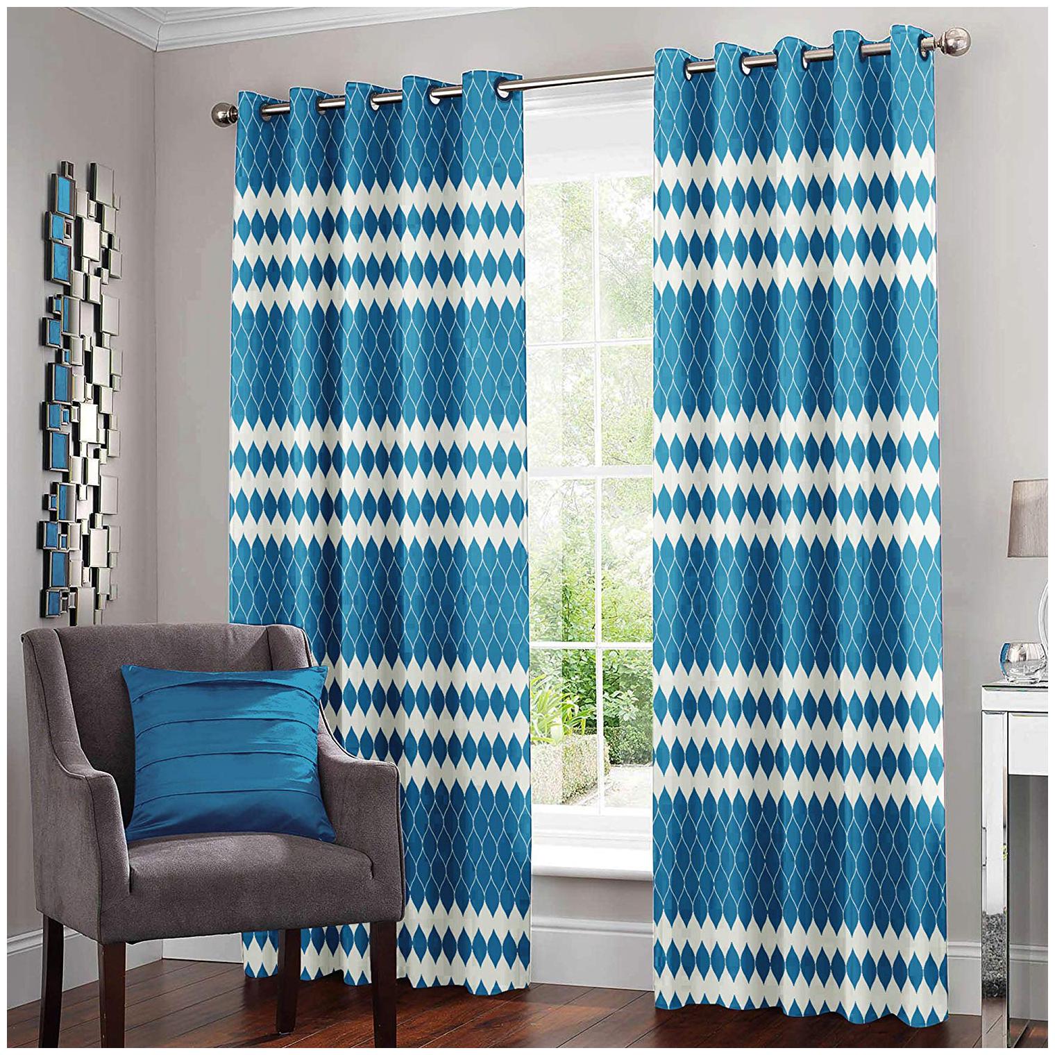 

Story Home Polyester Window Semi Transparent Blue Regular Curtain ( Eyelet Closure Abstract )