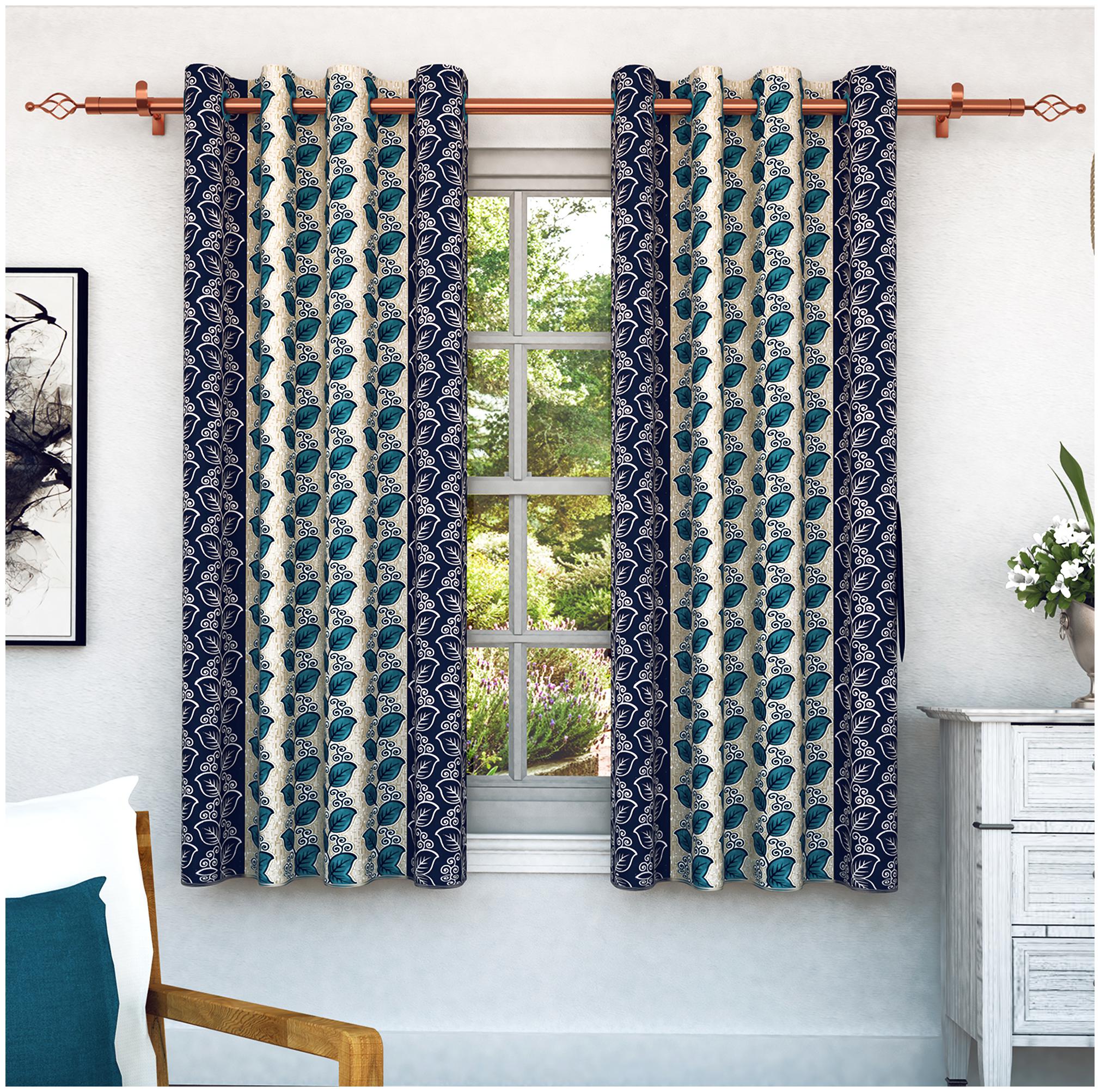 

Story Home Polyester Window Semi Transparent Blue Regular Curtain ( Eyelet Closure Floral )