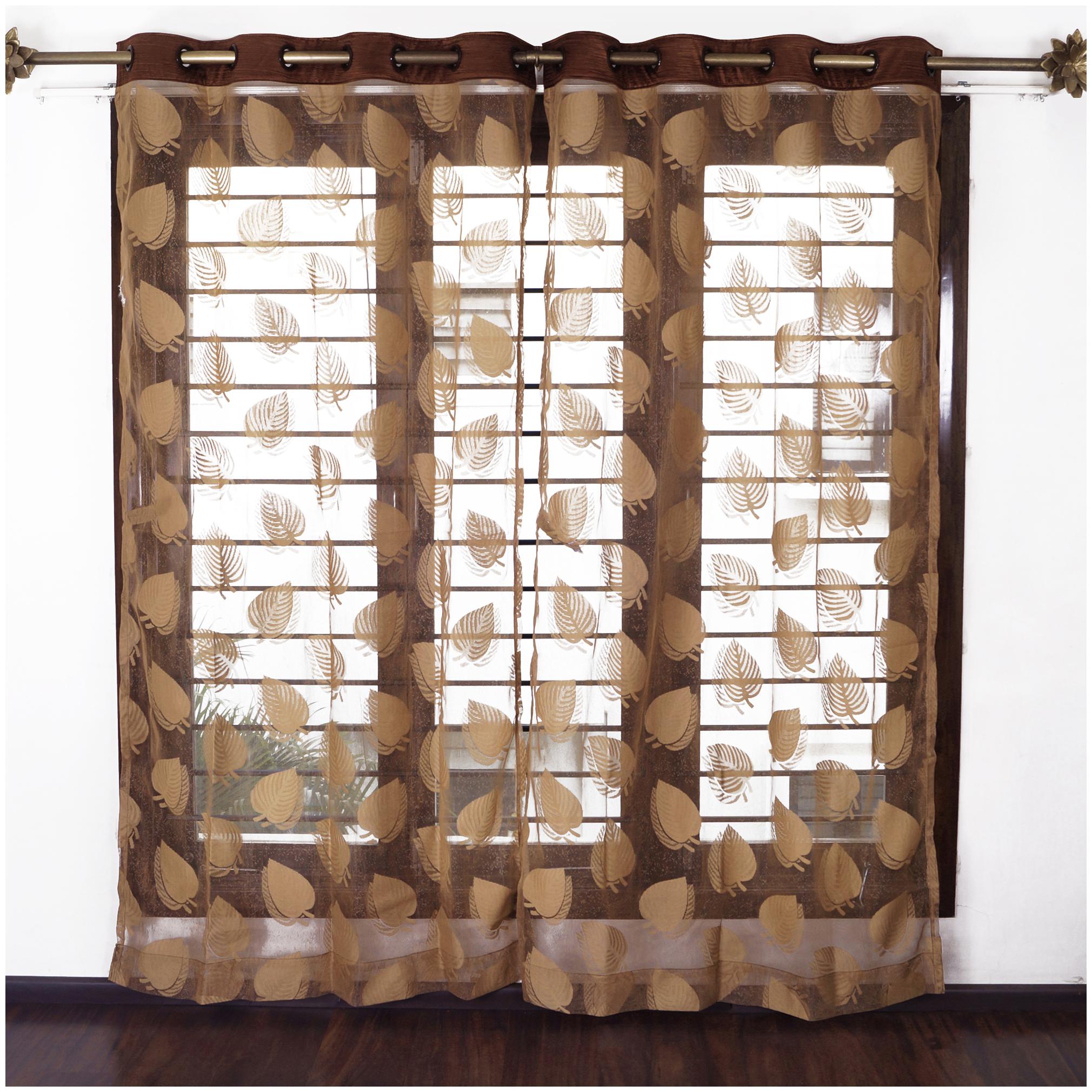 

Story Home Polyester Long Door Semi Transparent Brown Sheer Curtain ( Eyelet Closure Abstract )
