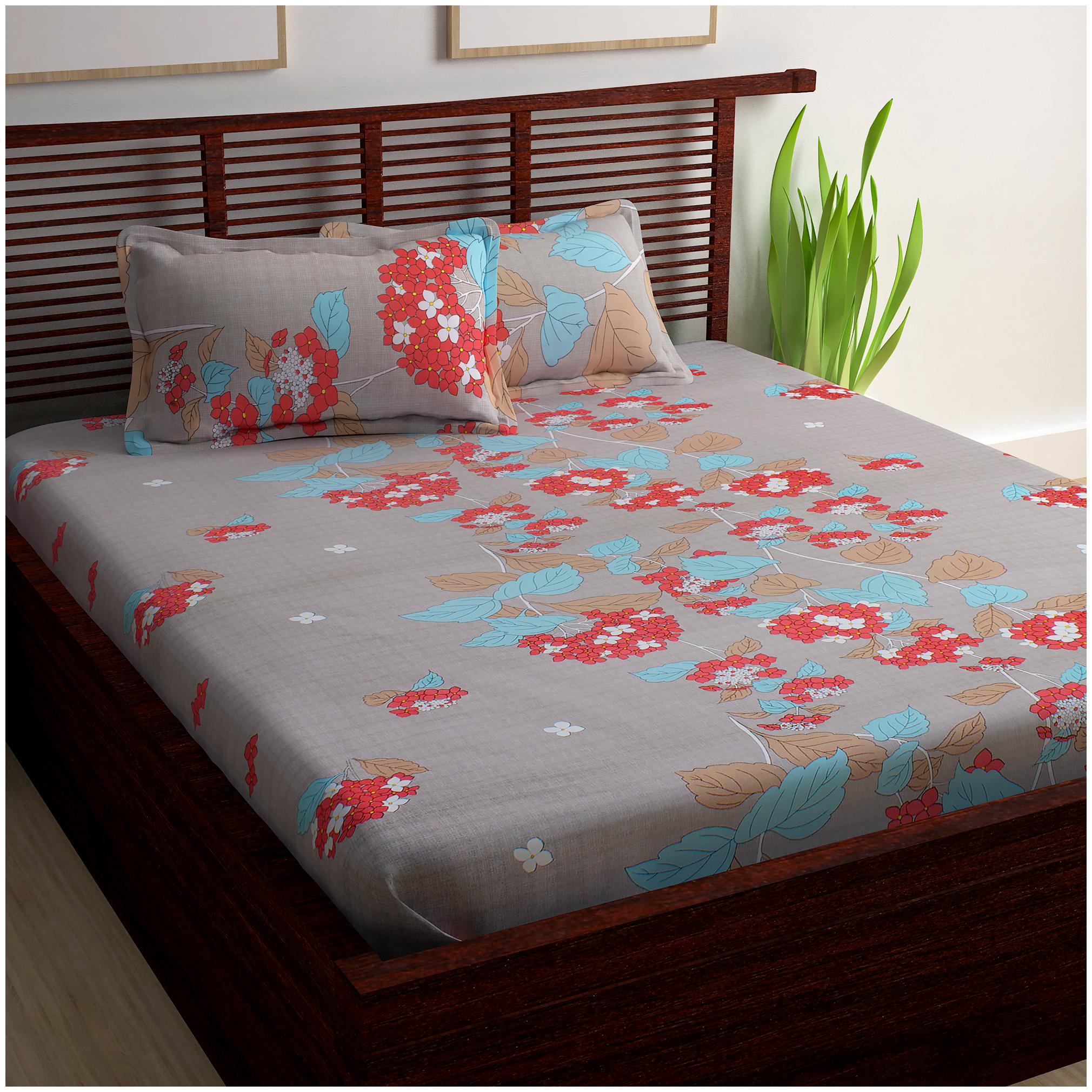

Story Home Cotton Floral Double Size Bedsheet 240 TC ( 1 Bedsheet With 2 Pillow Covers Grey )