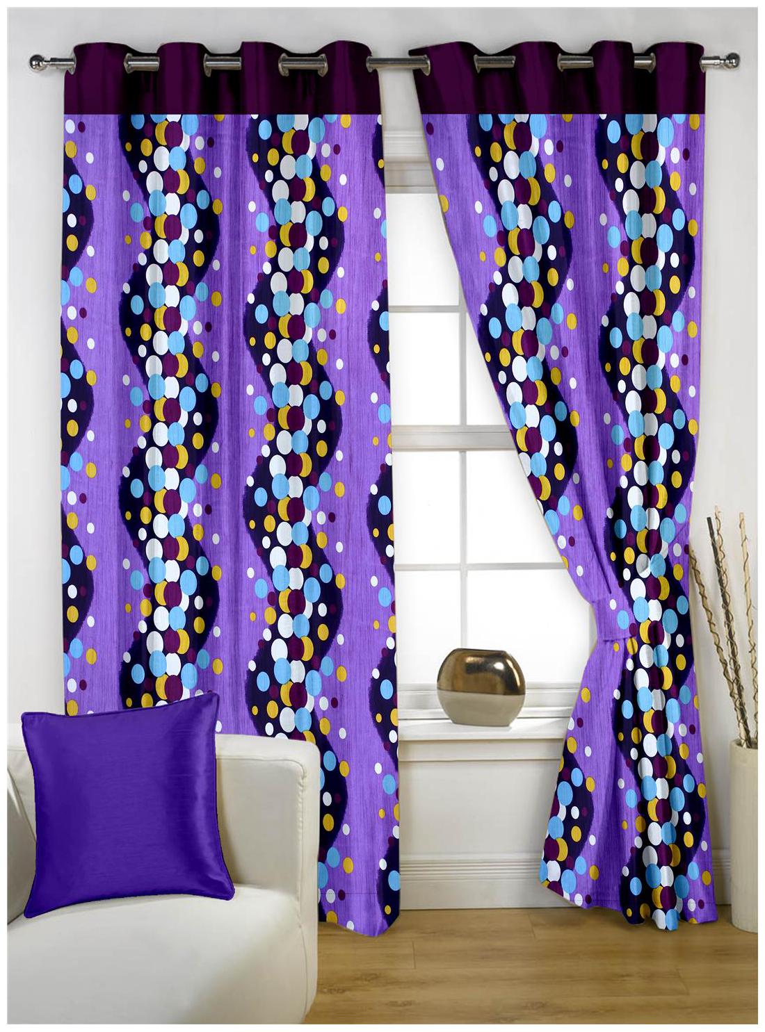 

Story Home Polyester Window Semi Transparent Purple Regular Curtain ( Eyelet Closure Polka Dots )