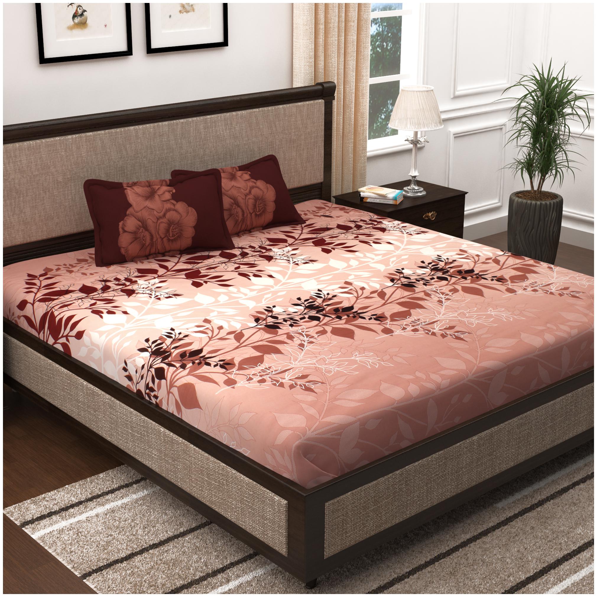 

Story Home Cotton Floral King Size Bedsheet 300 TC ( 1 Bedsheet With 2 Pillow Covers Peach )