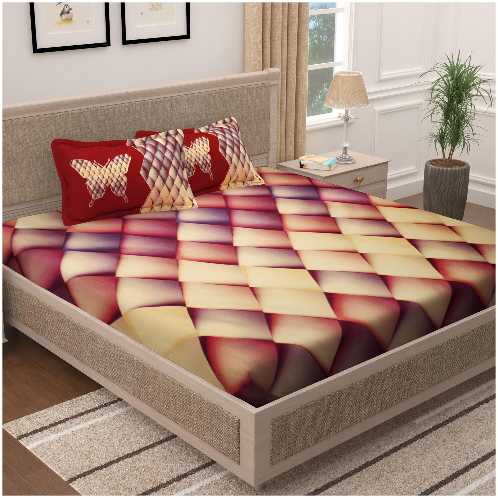 

Story Home Cotton Geometric King Size Bedsheet 300 TC ( 1 Bedsheet With 2 Pillow Covers Maroon )