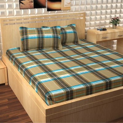 

Story Home Cotton Checkered King Size Bedsheet 300 TC ( 1 Bedsheet With 2 Pillow Covers Green )