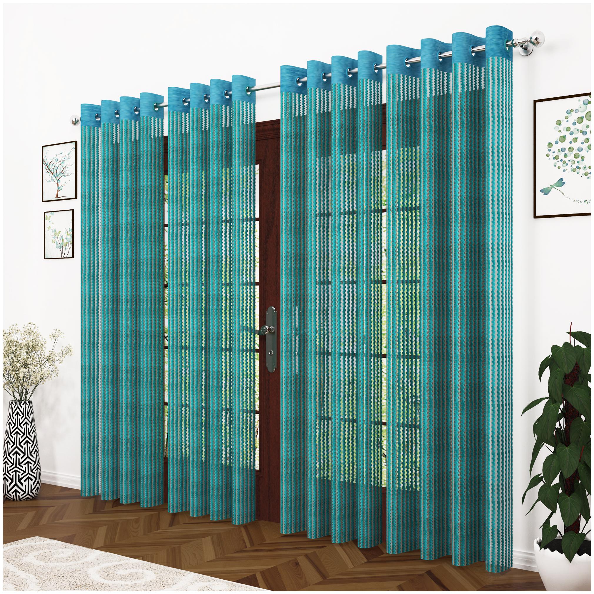 

Story Home Polyester Long Door Semi Transparent Turquoise Sheer Curtain ( Eyelet Closure Striped )