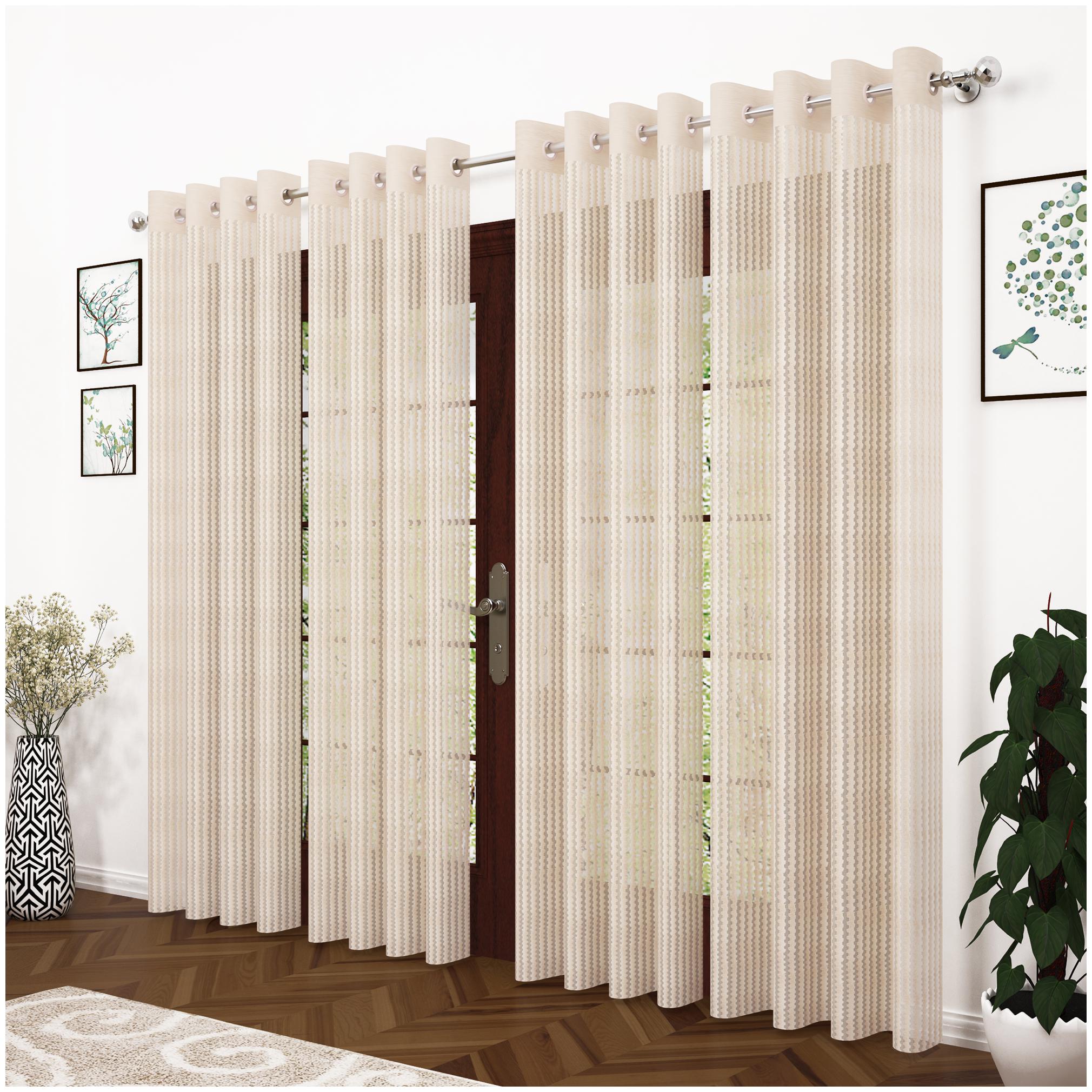 

Story Home Polyester Window Semi Transparent Beige Sheer Curtain ( Eyelet Closure Striped )