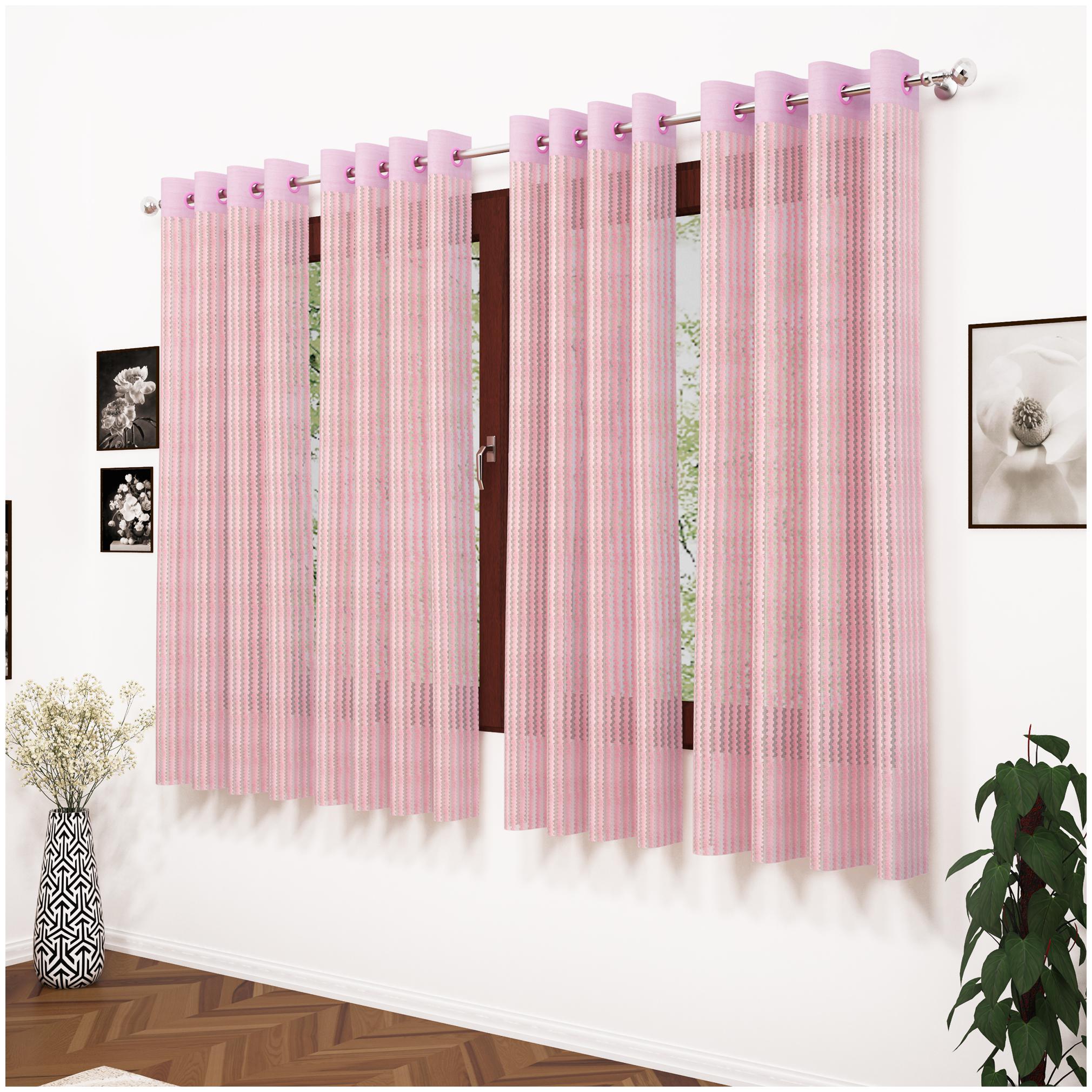 

Story Home Polyester Window Semi Transparent Pink Sheer Curtain ( Eyelet Closure Striped )