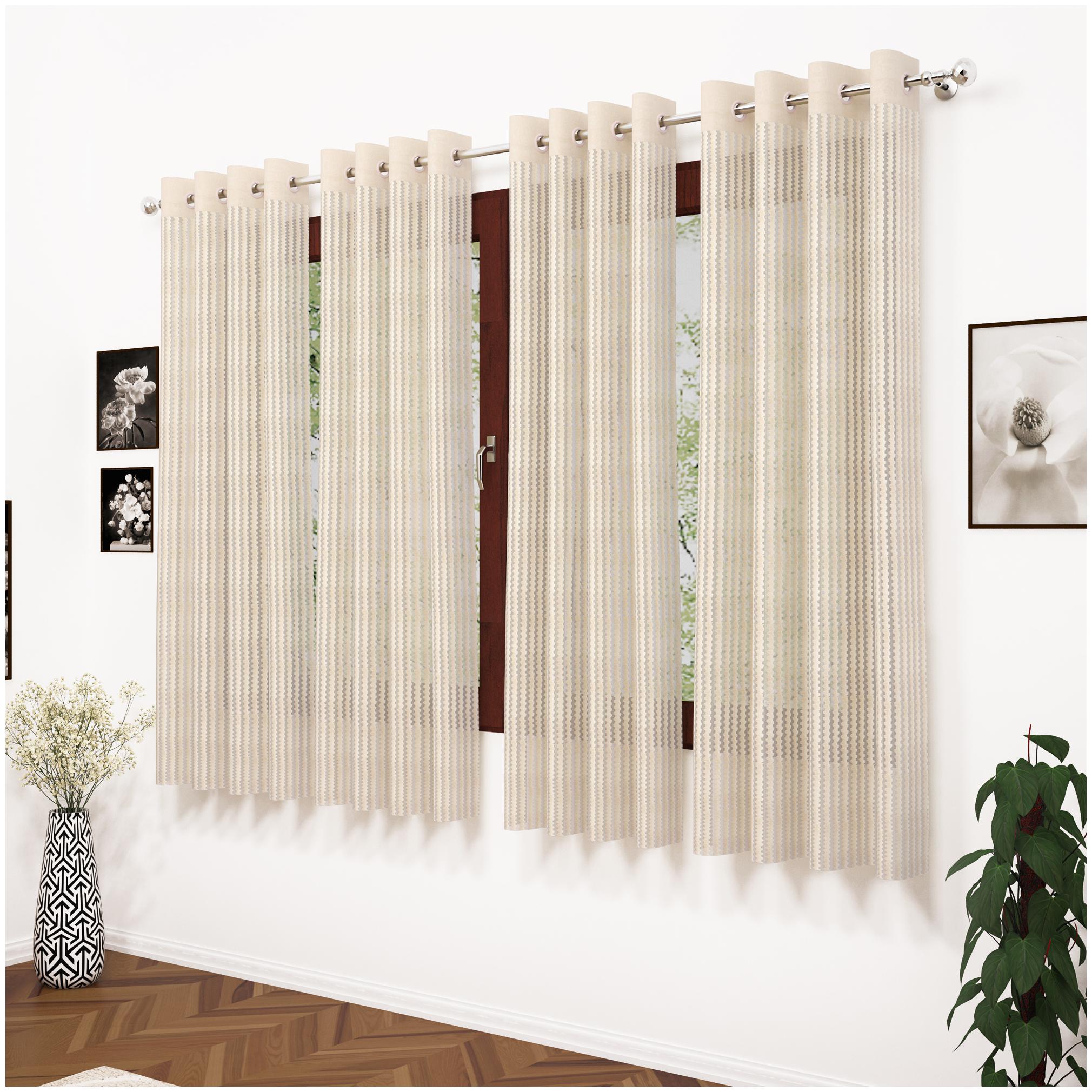 

Story Home Polyester Window Semi Transparent Beige Sheer Curtain ( Eyelet Closure Striped )