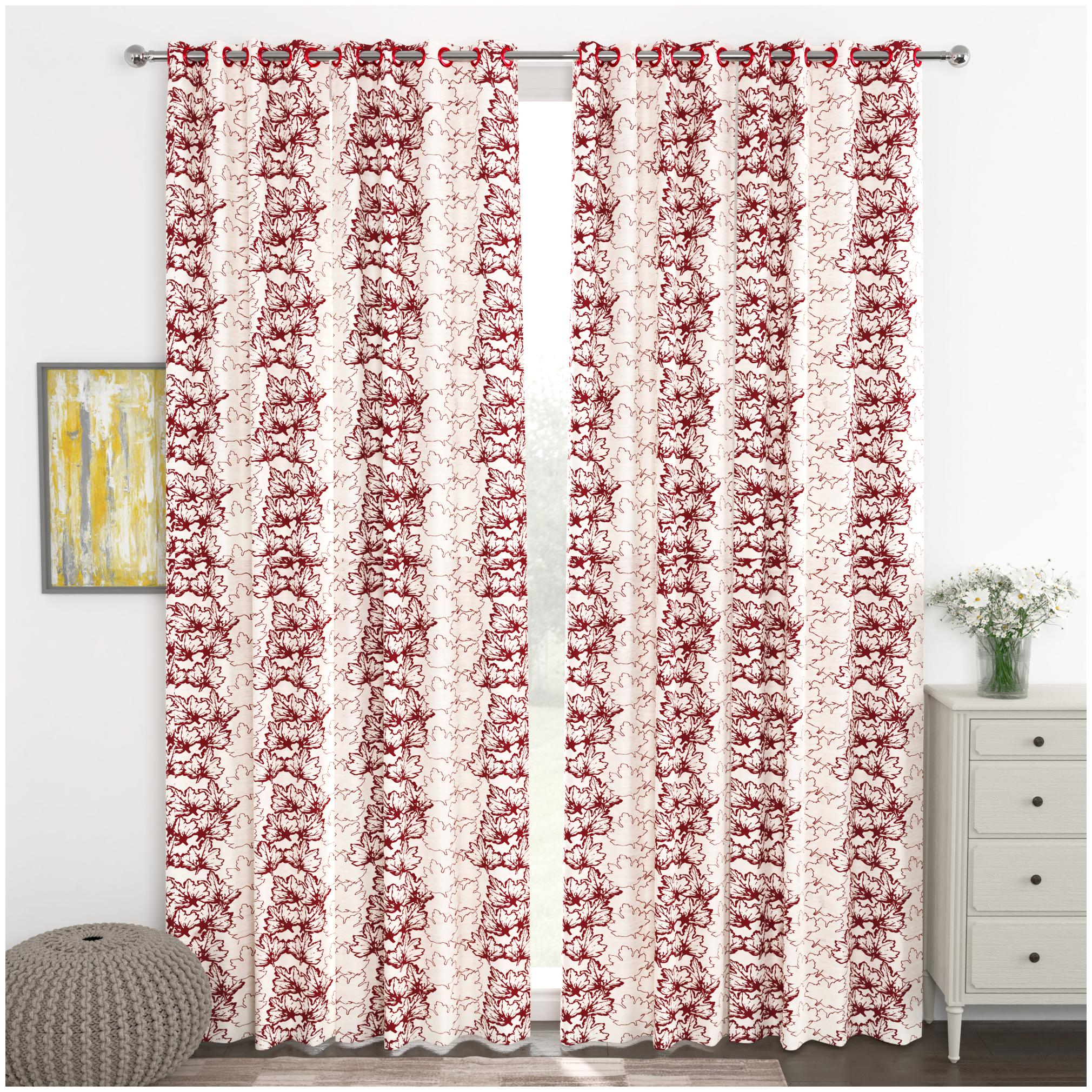 

Story Home Jacquard Door Blackout Maroon Regular Curtain ( Eyelet Closure Floral )
