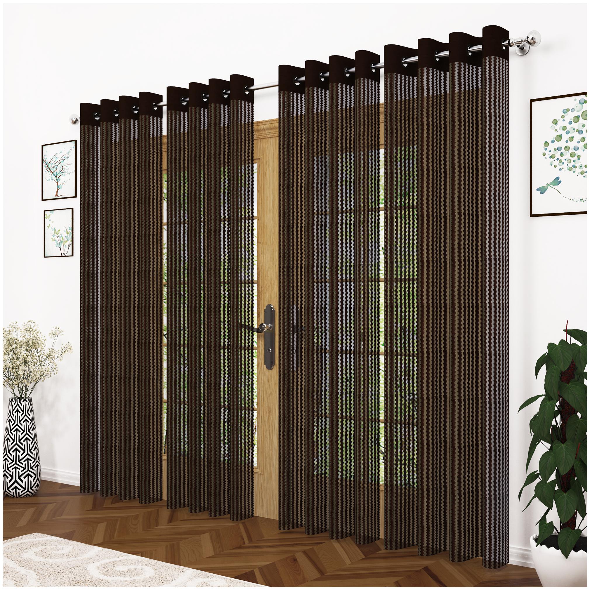 

Story Home Polyester Long Door Semi Transparent Brown Sheer Curtain ( Eyelet Closure Striped )