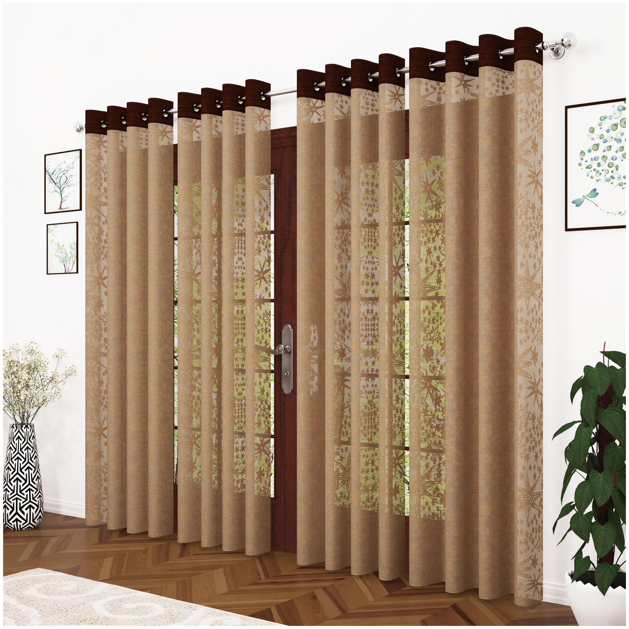 

Story Home Polyester Long Door Semi Transparent Brown Sheer Curtain ( Eyelet Closure Abstract )