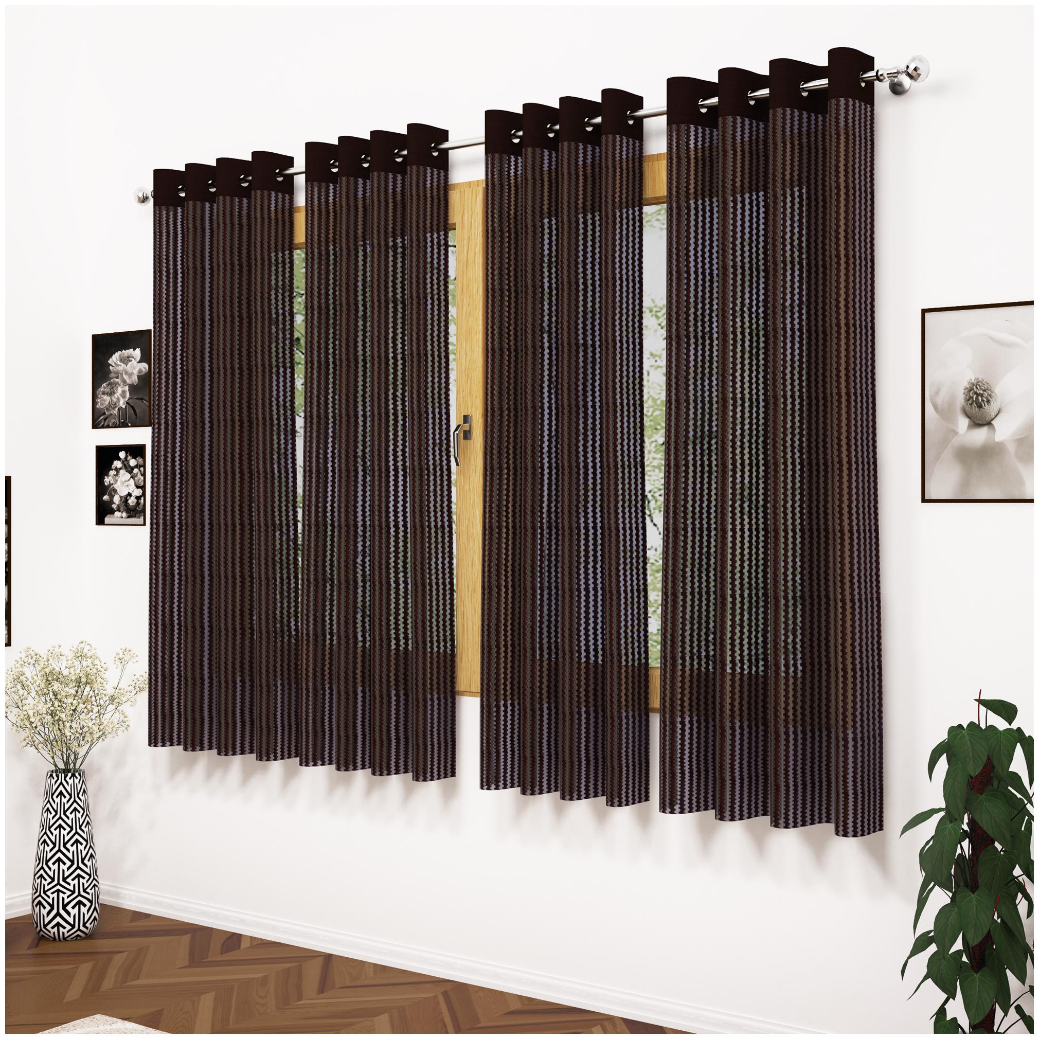 

Story Home Polyester Window Semi Transparent Brown Sheer Curtain ( Eyelet Closure Striped )