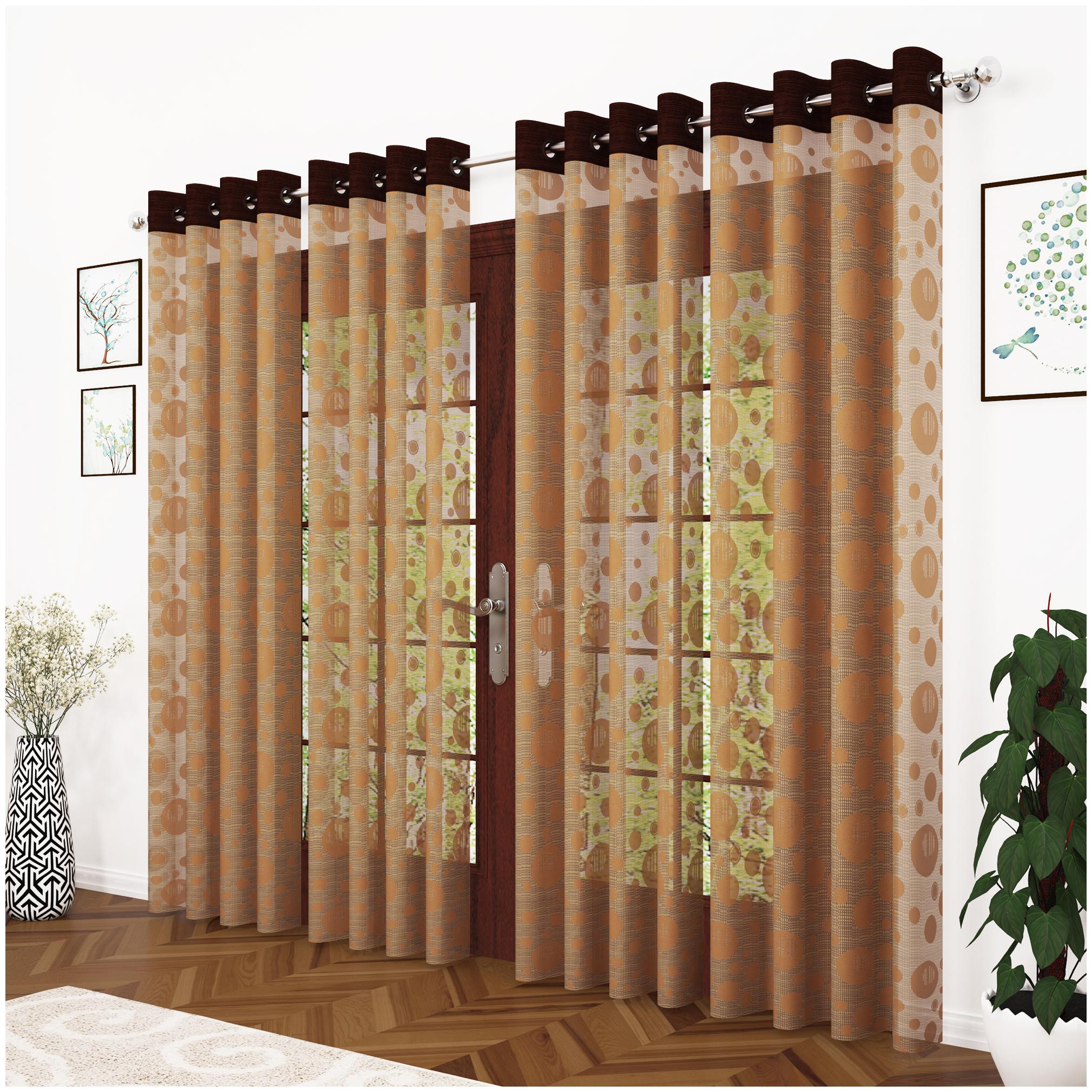 

Story Home Polyester Long Door Semi Transparent Brown Sheer Curtain ( Eyelet Closure Polka Dot )