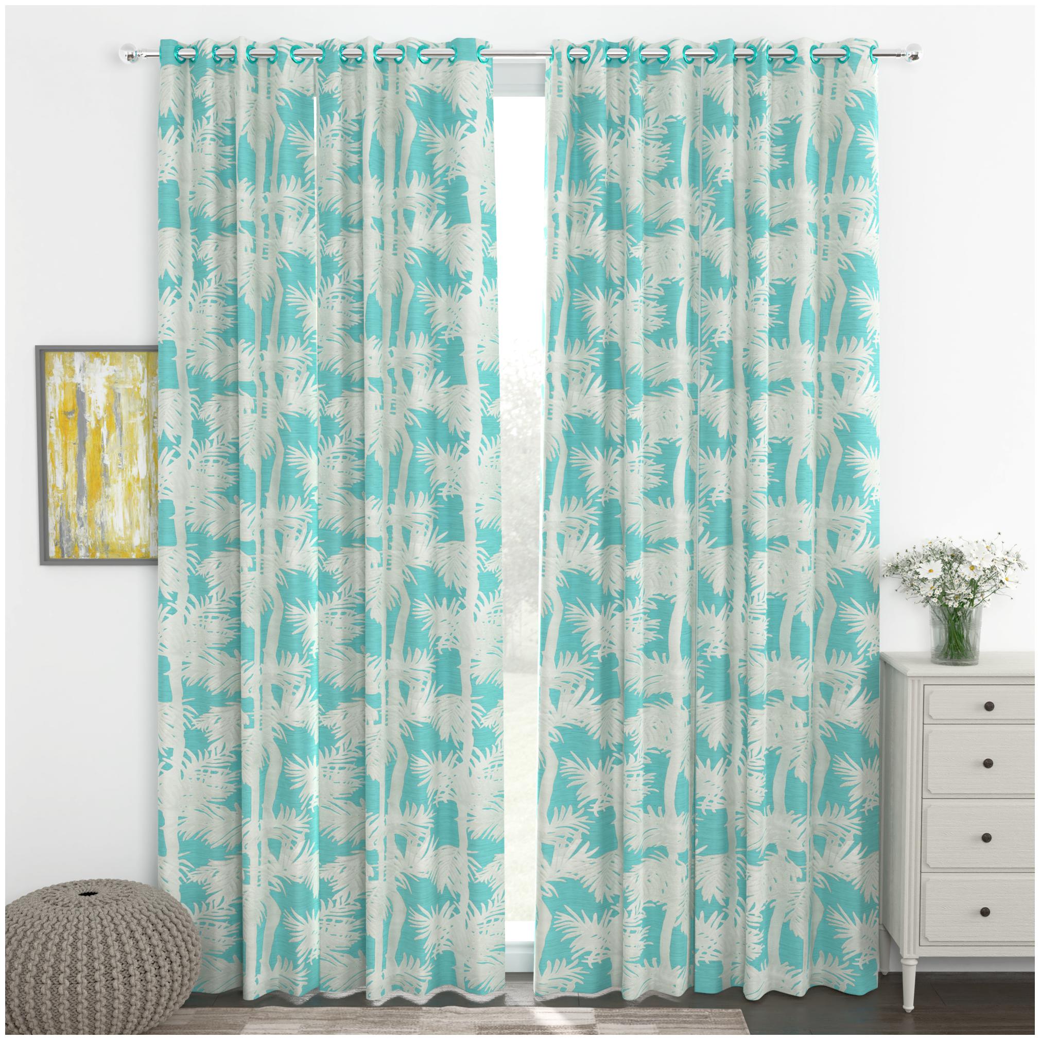 

Story Home Jacquard Door Blackout Blue Regular Curtain ( Eyelet Closure Floral )