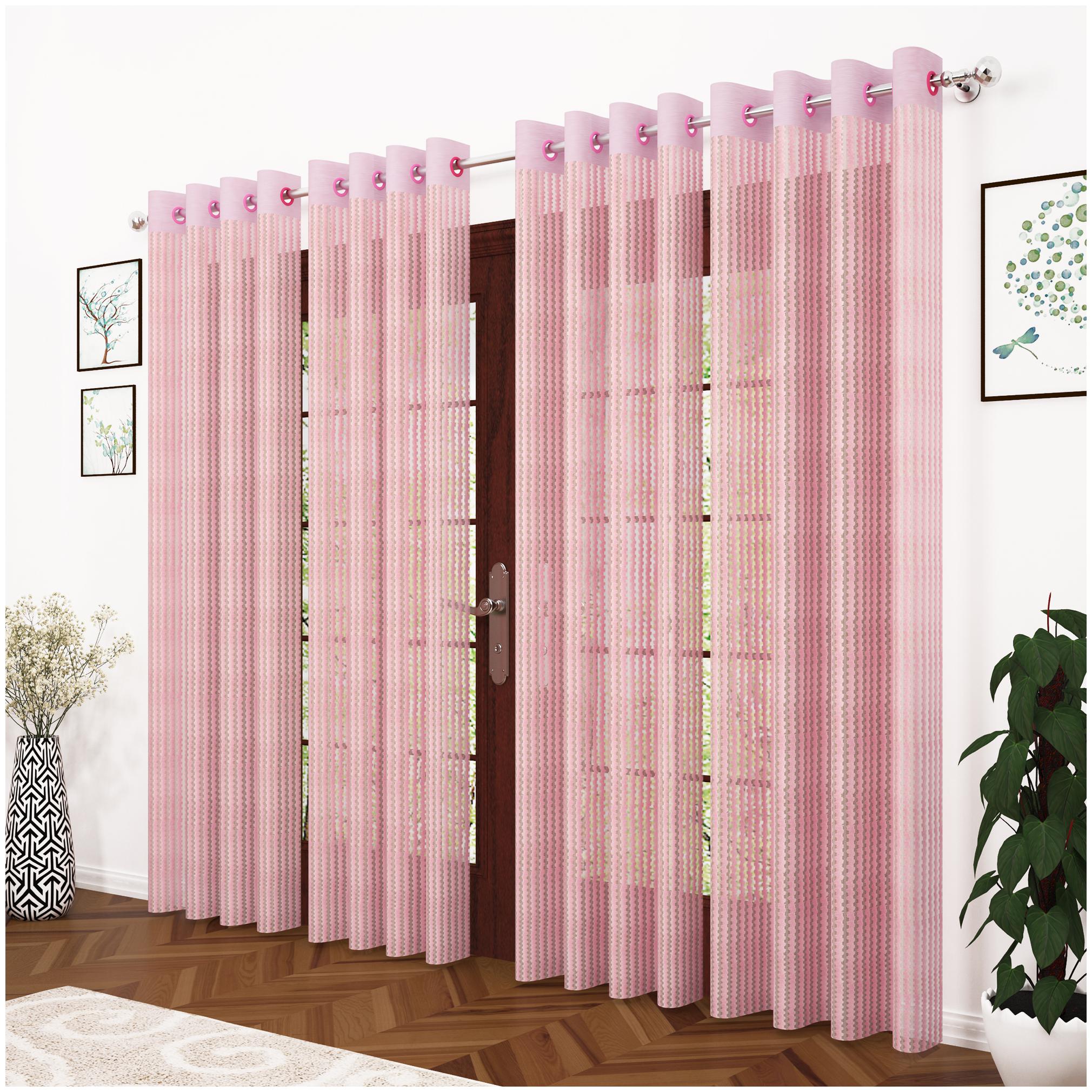 

Story Home Polyester Long Door Semi Transparent Pink Sheer Curtain ( Eyelet Closure Striped )