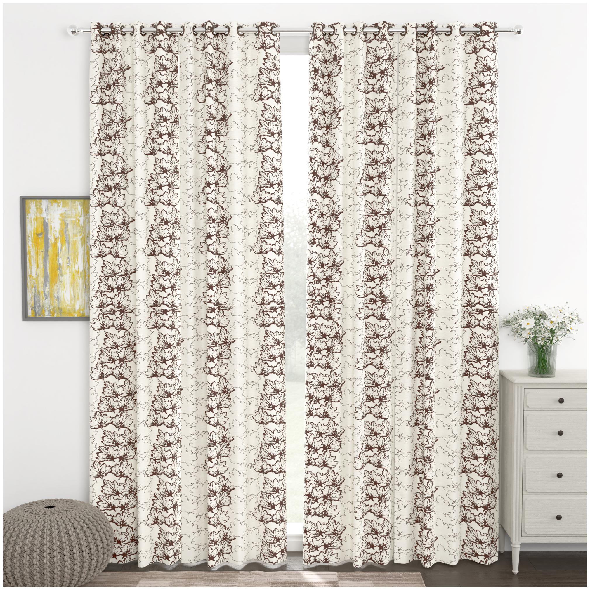 

Story Home Jacquard Door Blackout Brown Regular Curtain ( Eyelet Closure Floral )