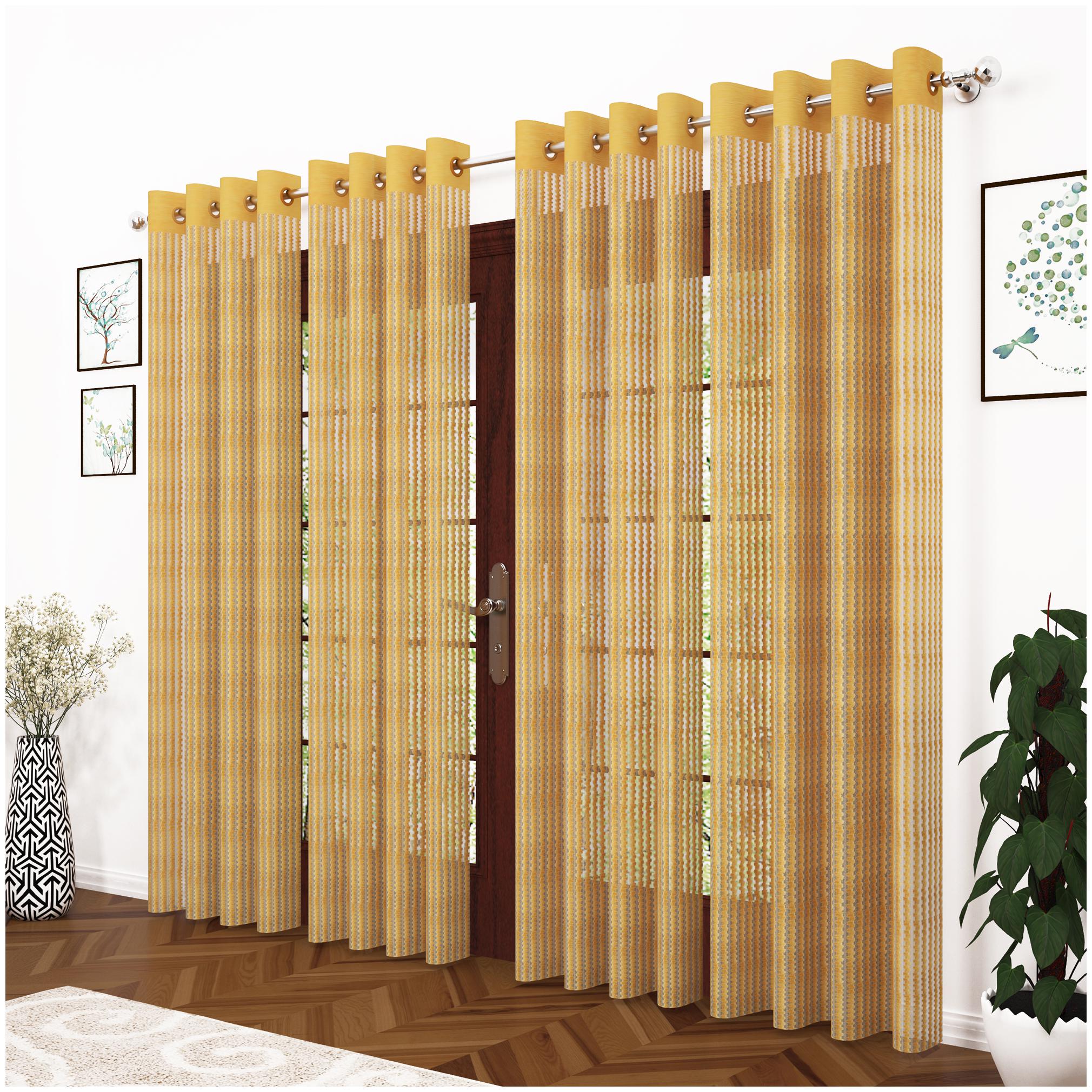 

Story Home Polyester Door Semi Transparent Yellow Sheer Curtain ( Eyelet Closure Striped )