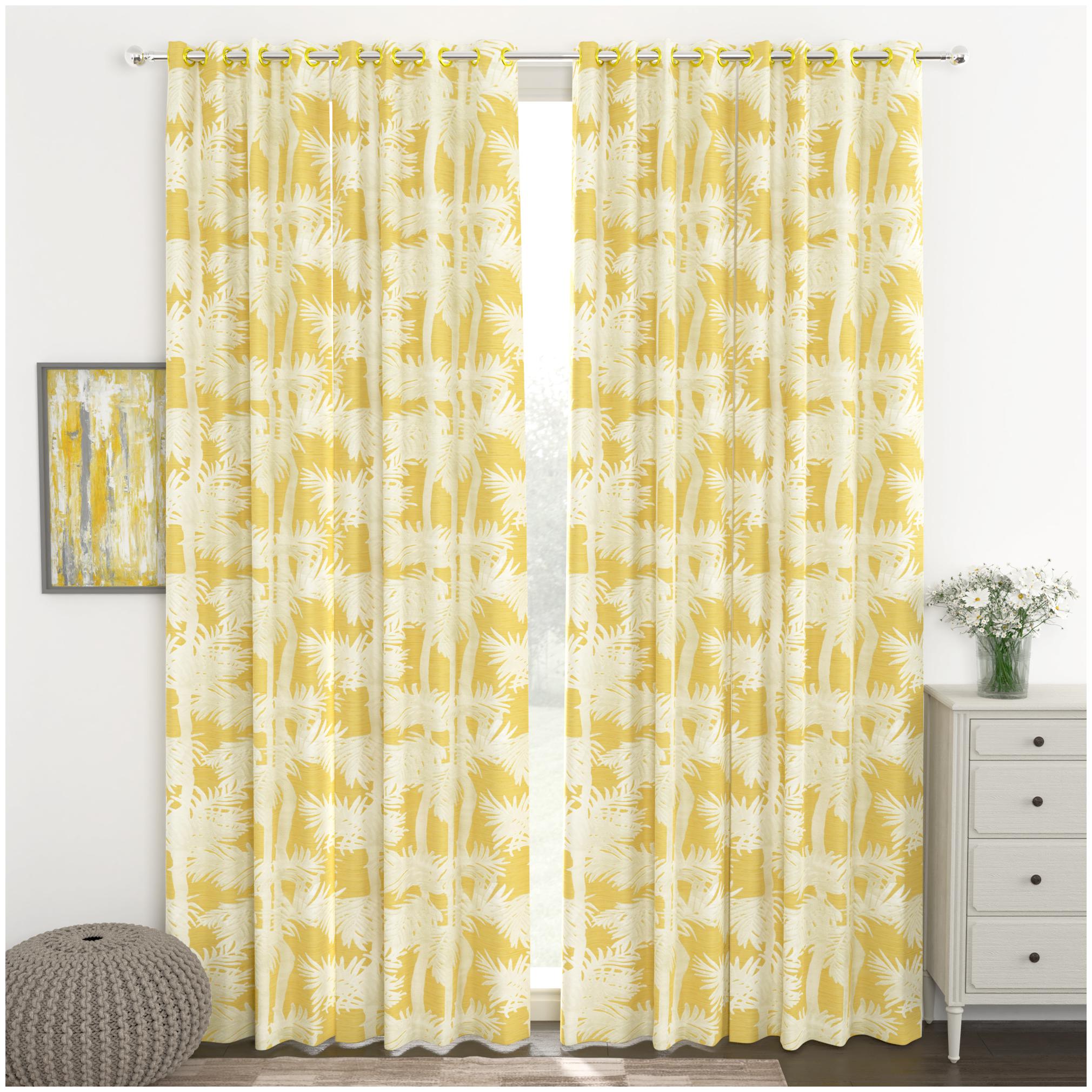

Story Home Jacquard Door Blackout Yellow Regular Curtain ( Eyelet Closure Floral )