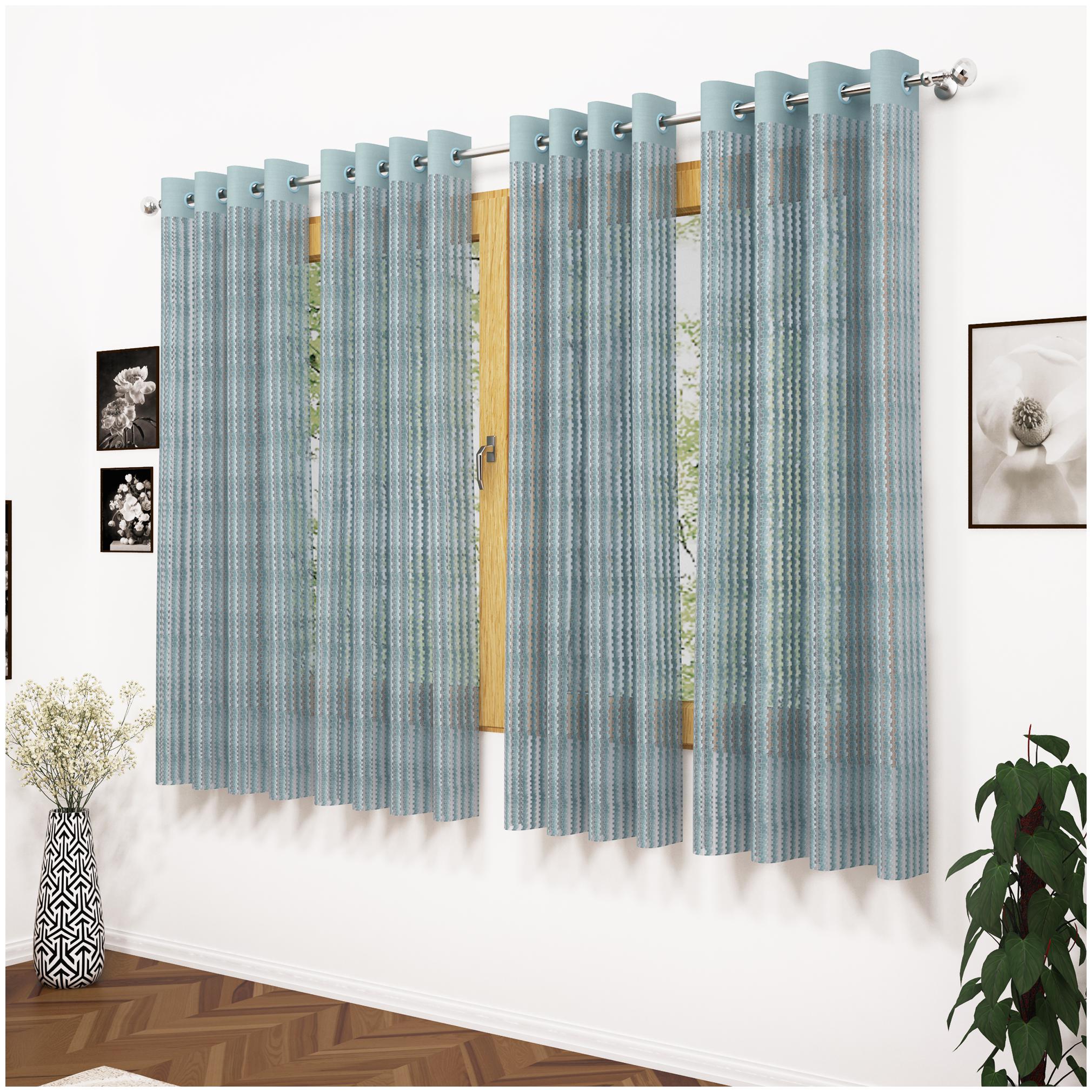 

Story Home Polyester Window Semi Transparent Grey Sheer Curtain ( Eyelet Closure Striped )