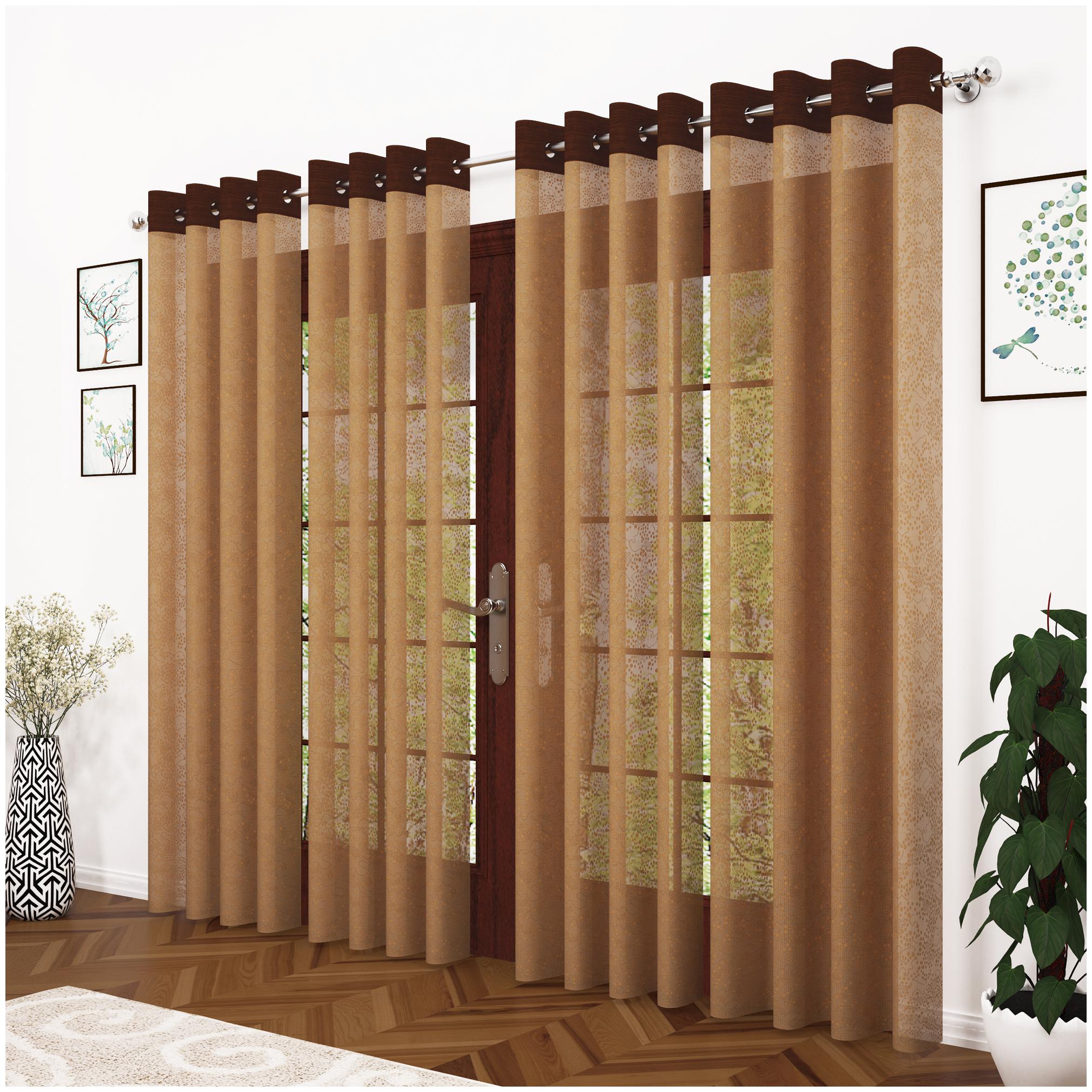 

Story Home Polyester Door Semi Transparent Brown Sheer Curtain ( Eyelet Closure Abstract )