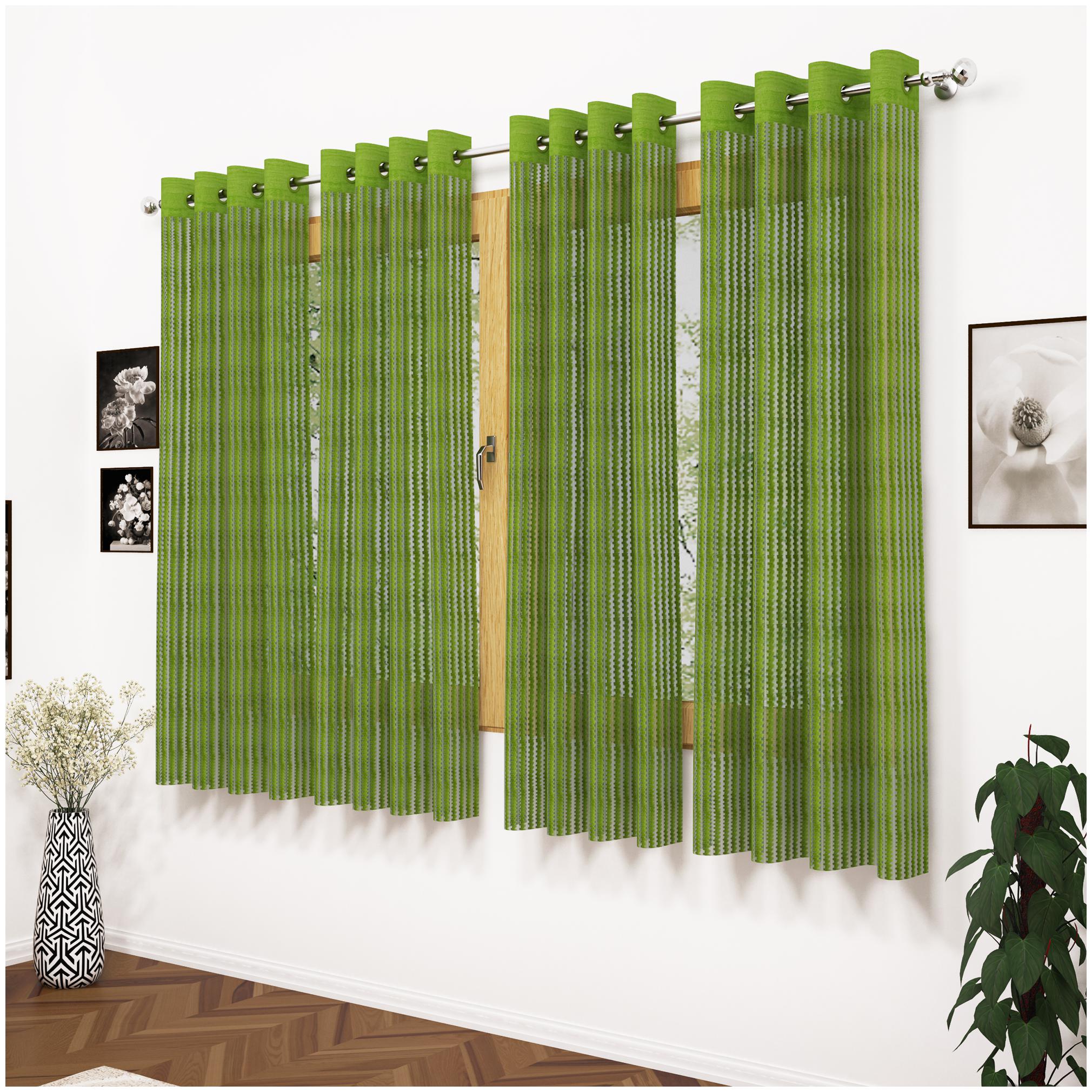 

Story Home Polyester Window Semi Transparent Green Sheer Curtain ( Eyelet Closure Striped )
