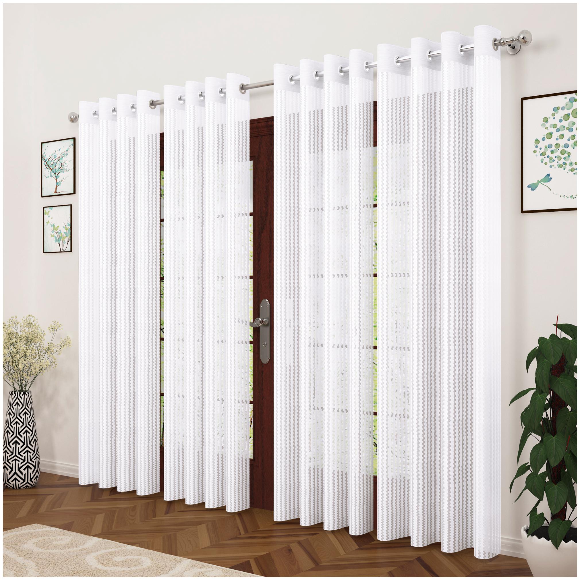 

Story Home Polyester Long Door Semi Transparent White Sheer Curtain ( Eyelet Closure Striped )