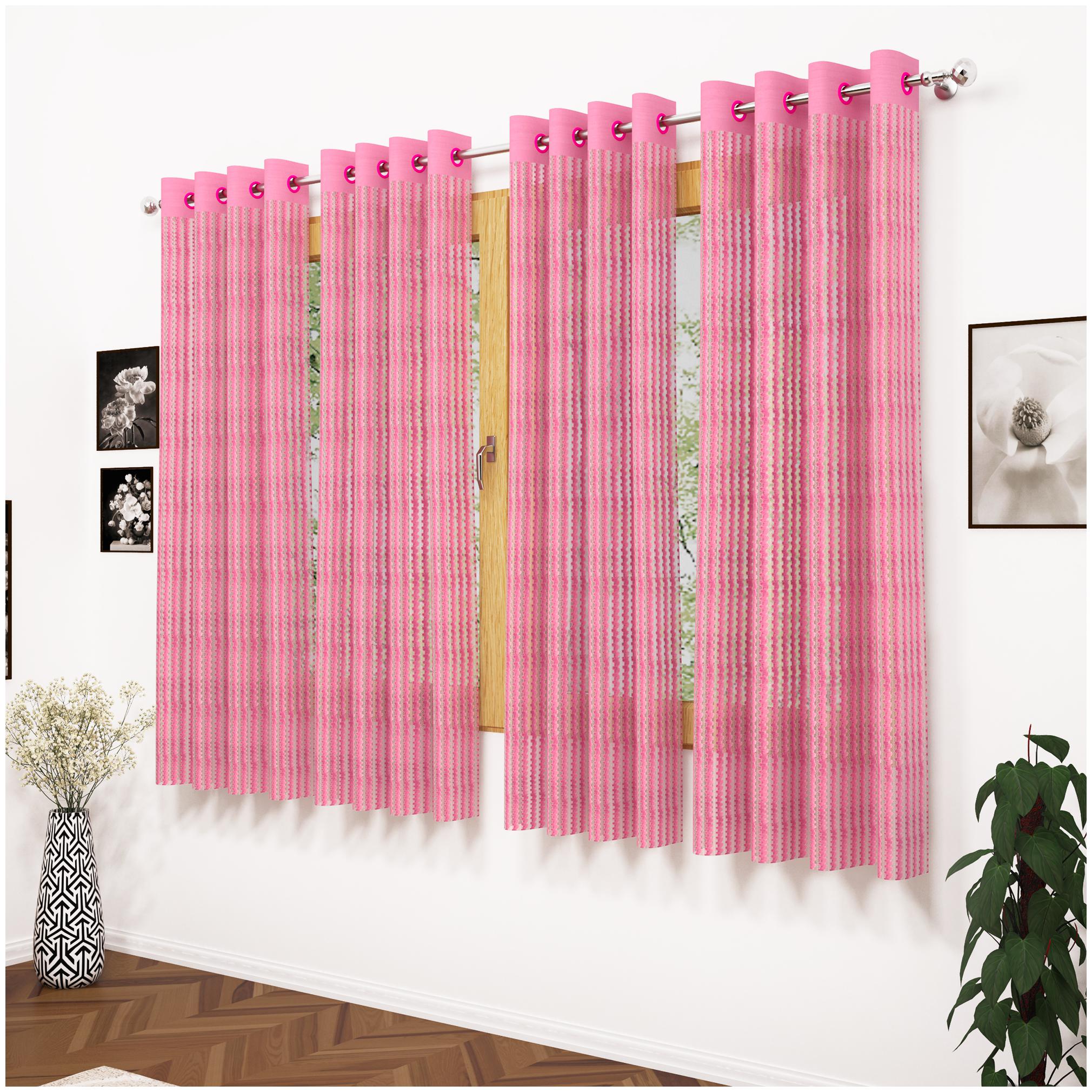

Story Home Polyester Window Semi Transparent Pink Sheer Curtain ( Eyelet Closure Striped )
