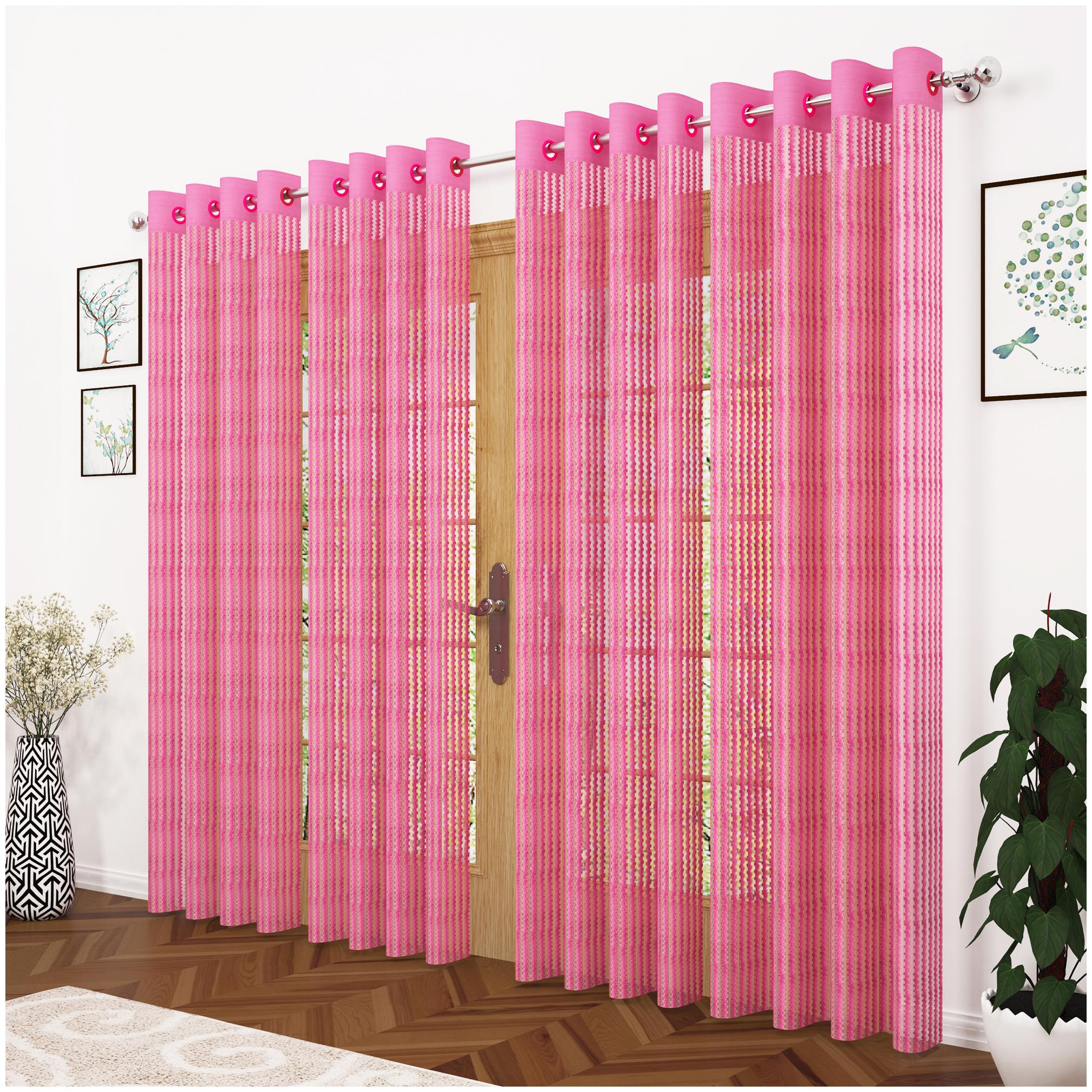 

Story Home Polyester Door Semi Transparent Pink Sheer Curtain ( Eyelet Closure Striped )