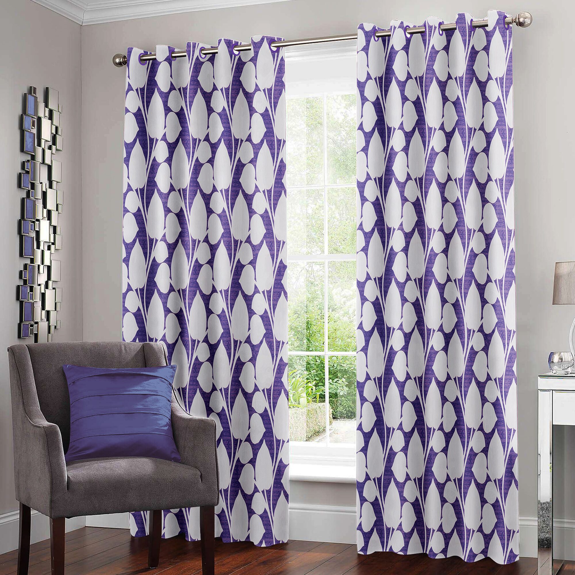 

Story Home Polyester Door Semi Transparent Purple Regular Curtain ( Eyelet Closure Floral )