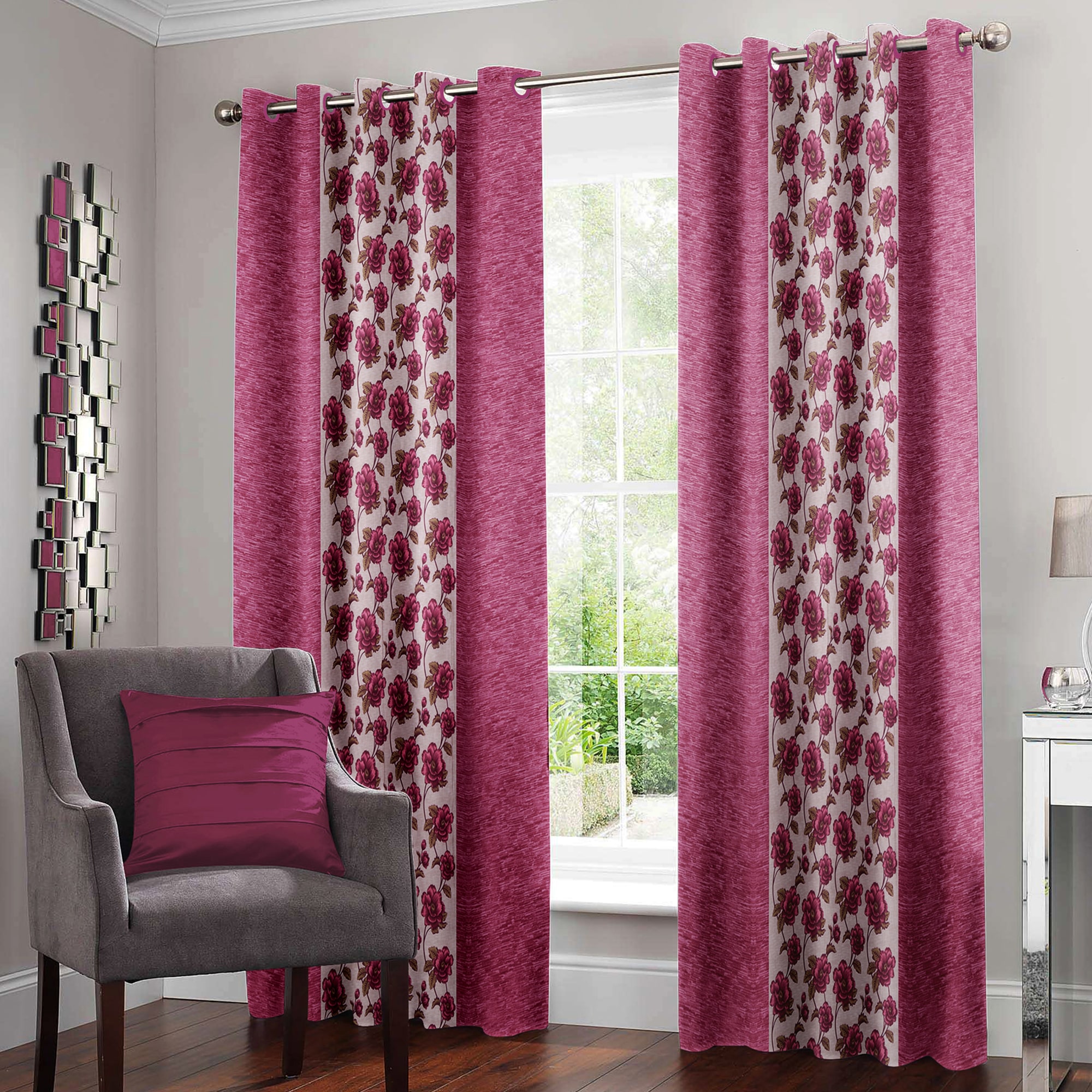 

Story Home Polyester Door Semi Transparent Pink Regular Curtain ( Eyelet Closure Floral )