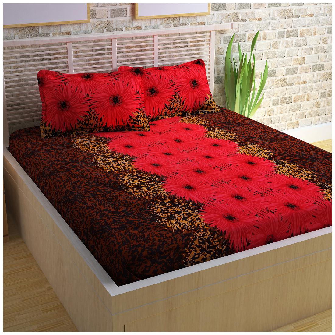 

Story Home Cotton Floral Double Size Bedsheet 300 TC ( 1 Bedsheet With 2 Pillow Covers Red )