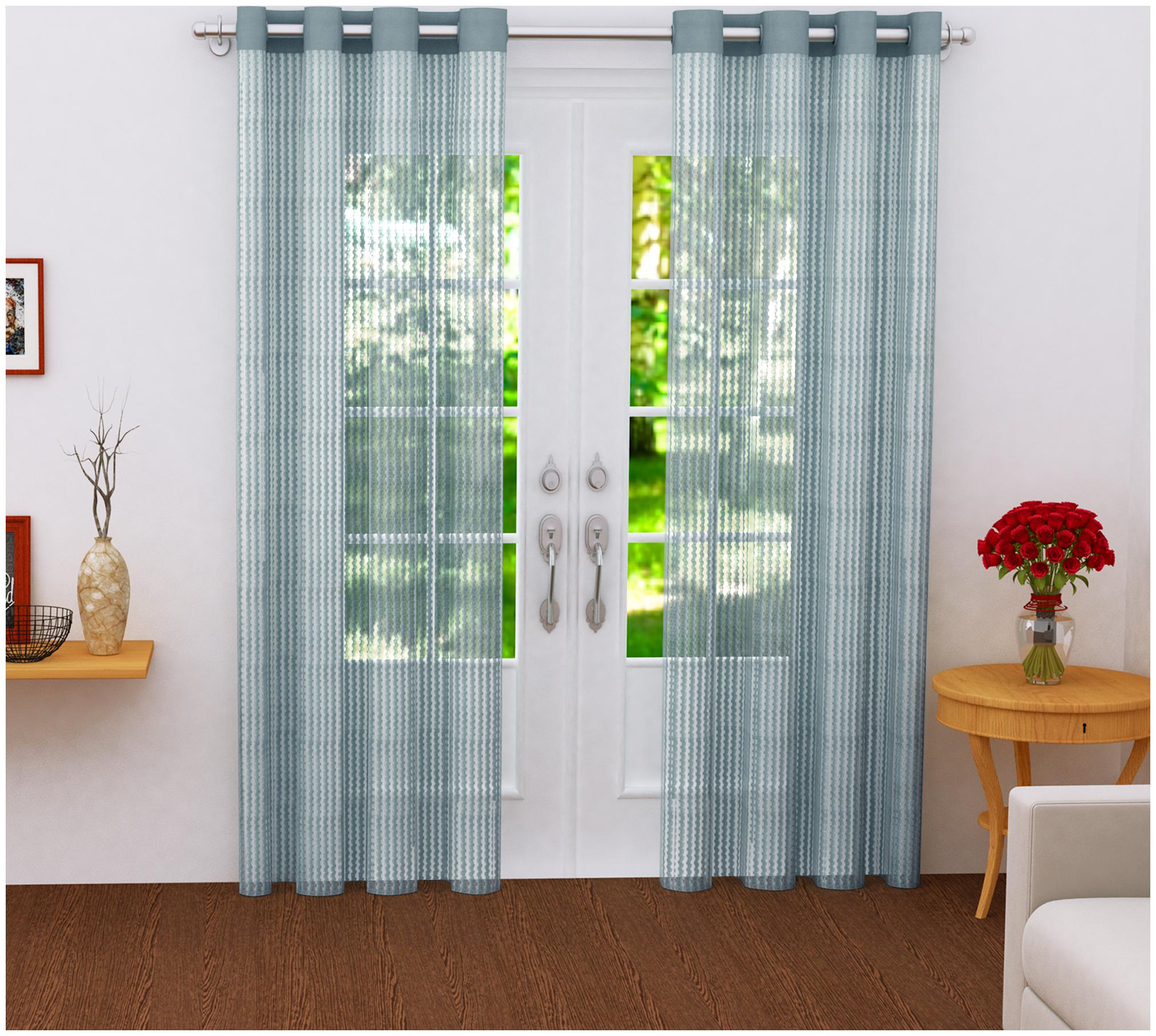 

Story Home Polyester Door Semi Transparent Grey Sheer Curtain ( Eyelet Closure Striped )