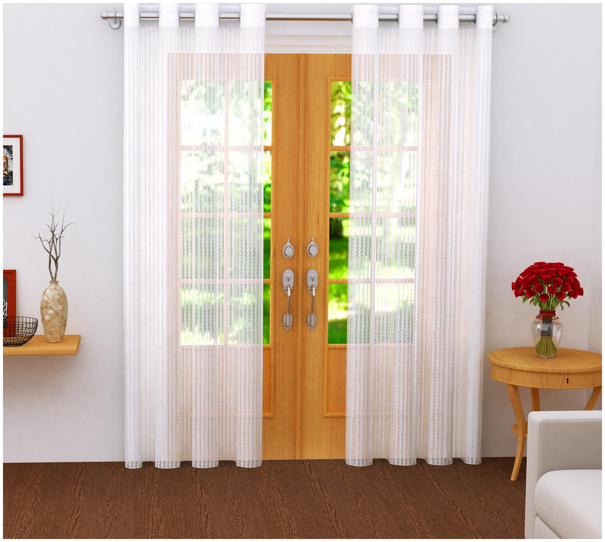 

Story Home Polyester Door Semi Transparent White Sheer Curtain ( Eyelet Closure Striped )