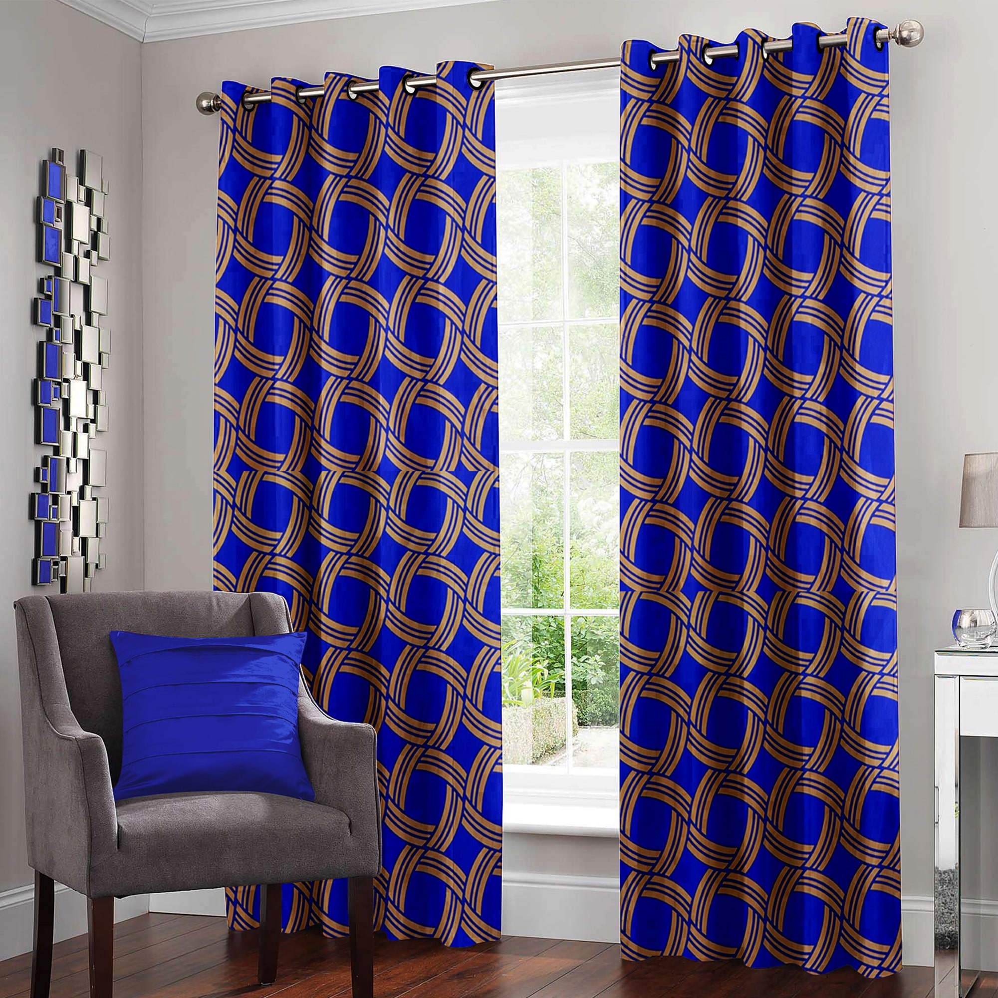 

Story Home Polyester Door Semi Transparent Blue Regular Curtain ( Eyelet Closure Abstract )