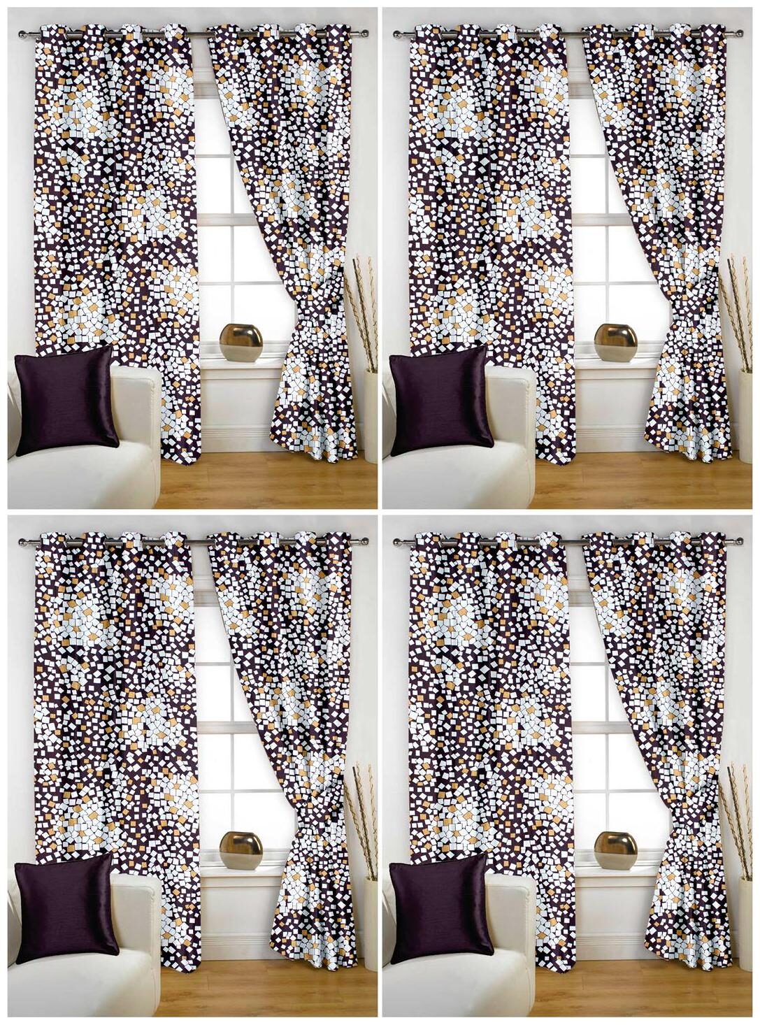 

Story Home Polyester Window Semi Transparent Brown Regular Curtain ( Eyelet Closure Abstract )