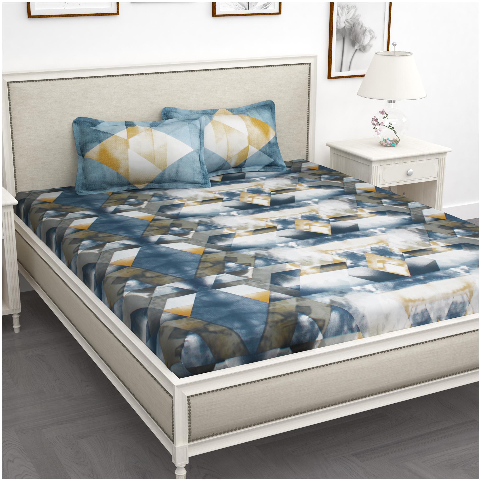 

Story Home Cotton Geometric King Size Bedsheet 210 TC ( 1 Bedsheet With 2 Pillow Covers Blue )