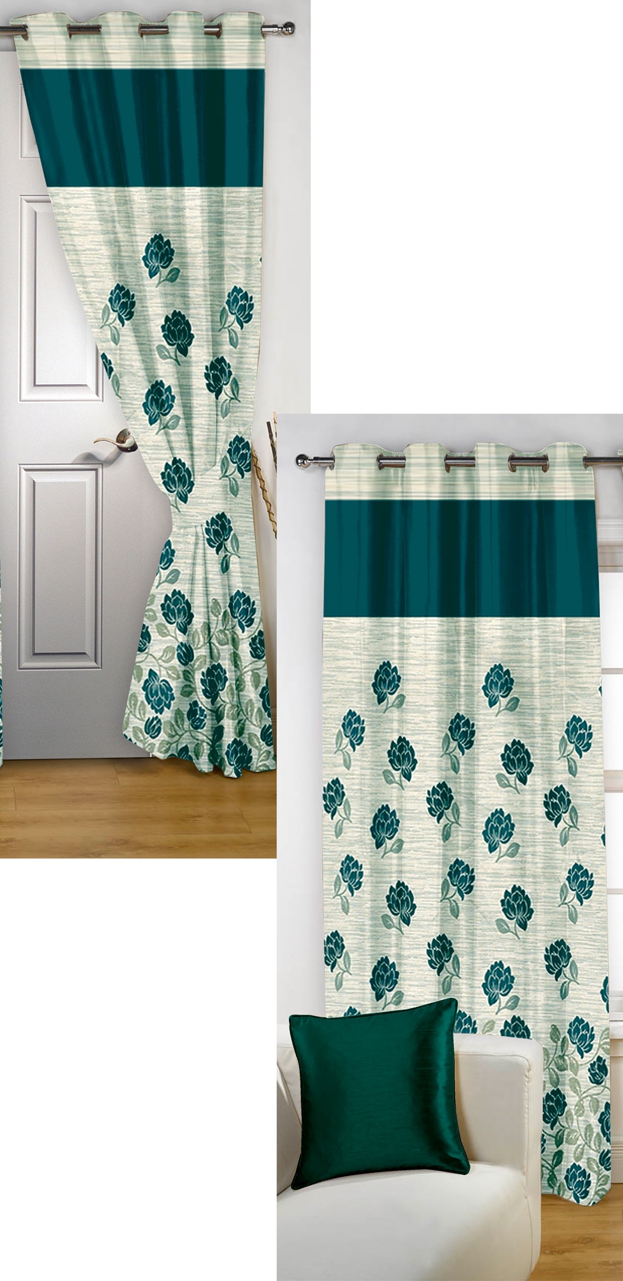 

Story Home Jacquard Door Semi Transparent Blue Regular Curtain ( Eyelet Closure Floral )